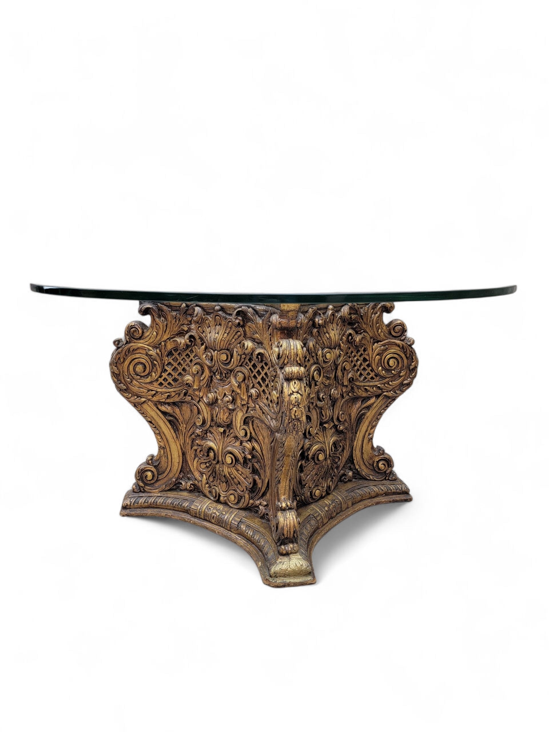 Antique Italian Architectural Carved Ornate Gilt Wood Base Dining/Center Table