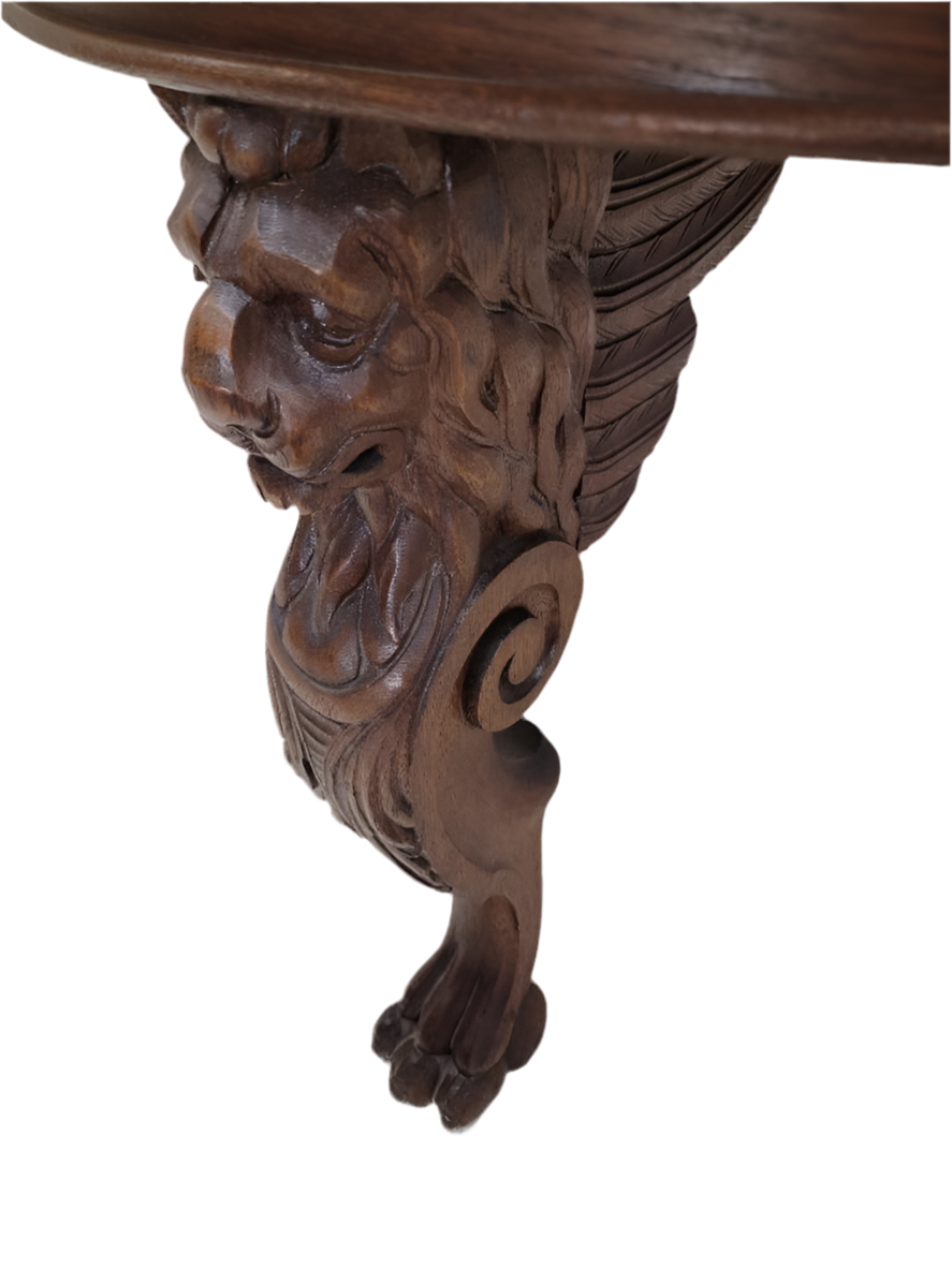 Antique French Figural Carved Ornate Oak Center Accent Entryway Table