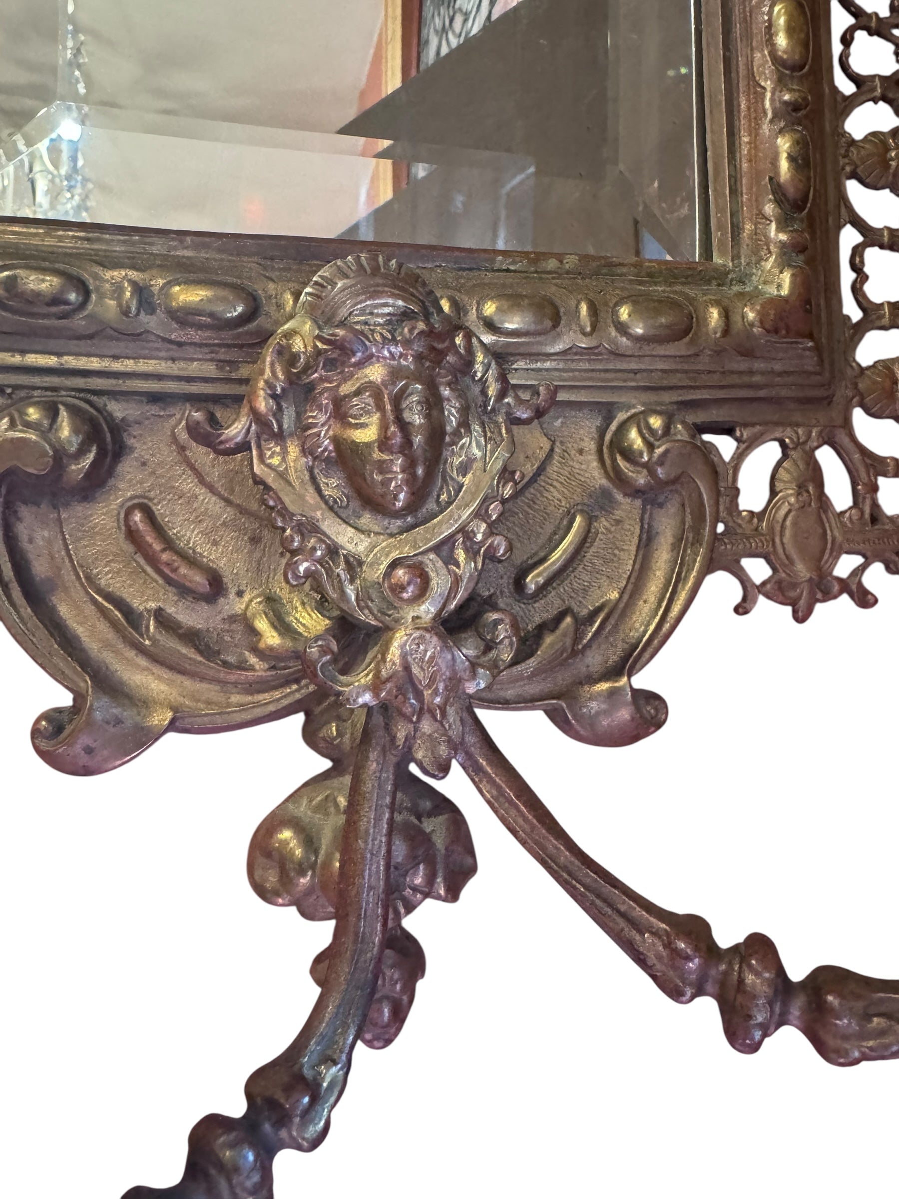 Antique Victorian Devil Fantasy Style Ornate Figural Beveled Mirror Candle Sconces