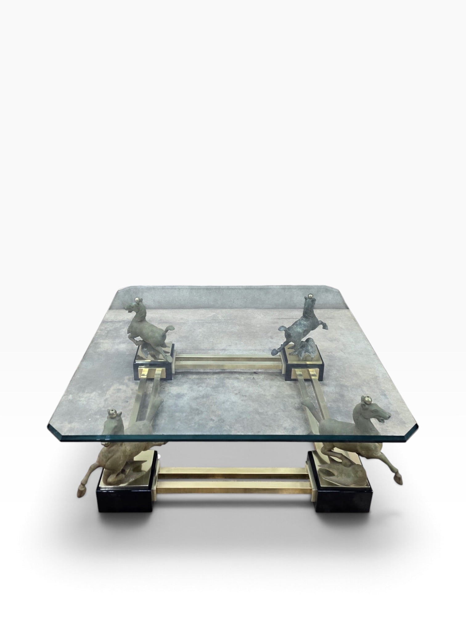 Maison Charles–Style Flying Horse of Gansu Glass-Top Cocktail Table