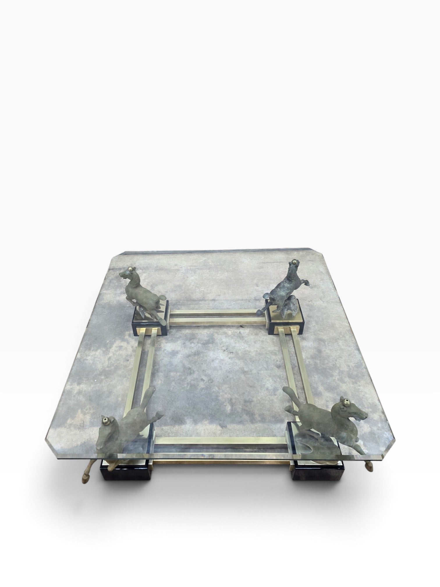 Maison Charles–Style Flying Horse of Gansu Glass-Top Cocktail Table