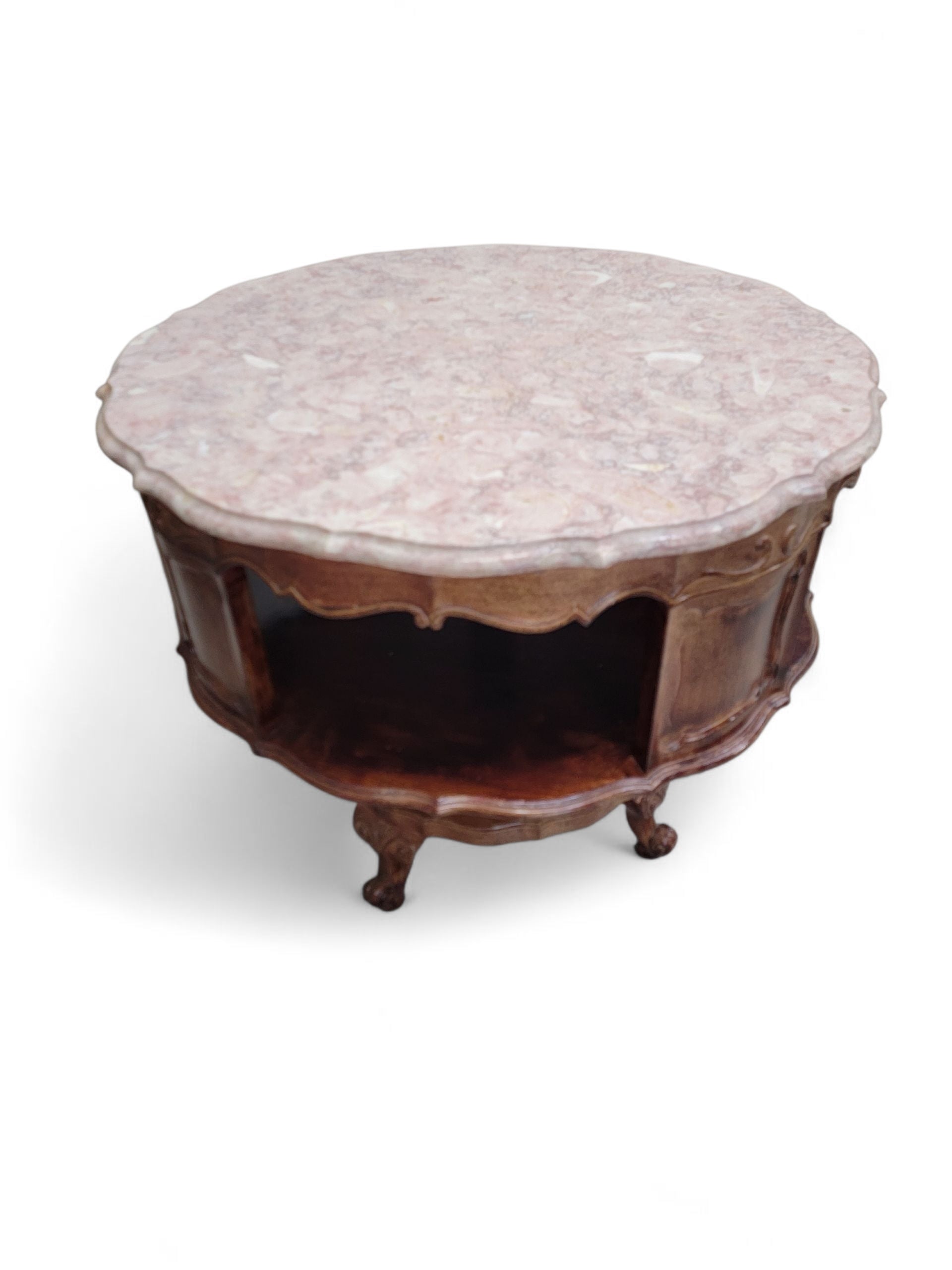 Antique French Victorian Rotating Pink Marble Top Drum Table