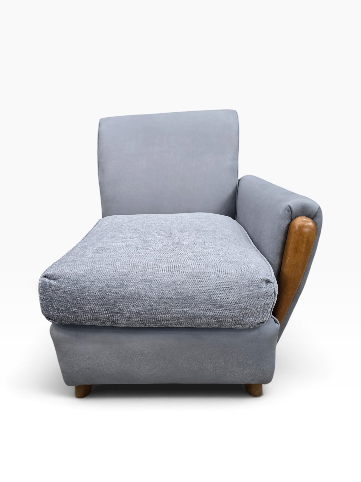 Mid Century Modern Heywood Wakefield Modular Sectional Sofa Newly Reupholstered in Powder Blue Holly Hunt Leather