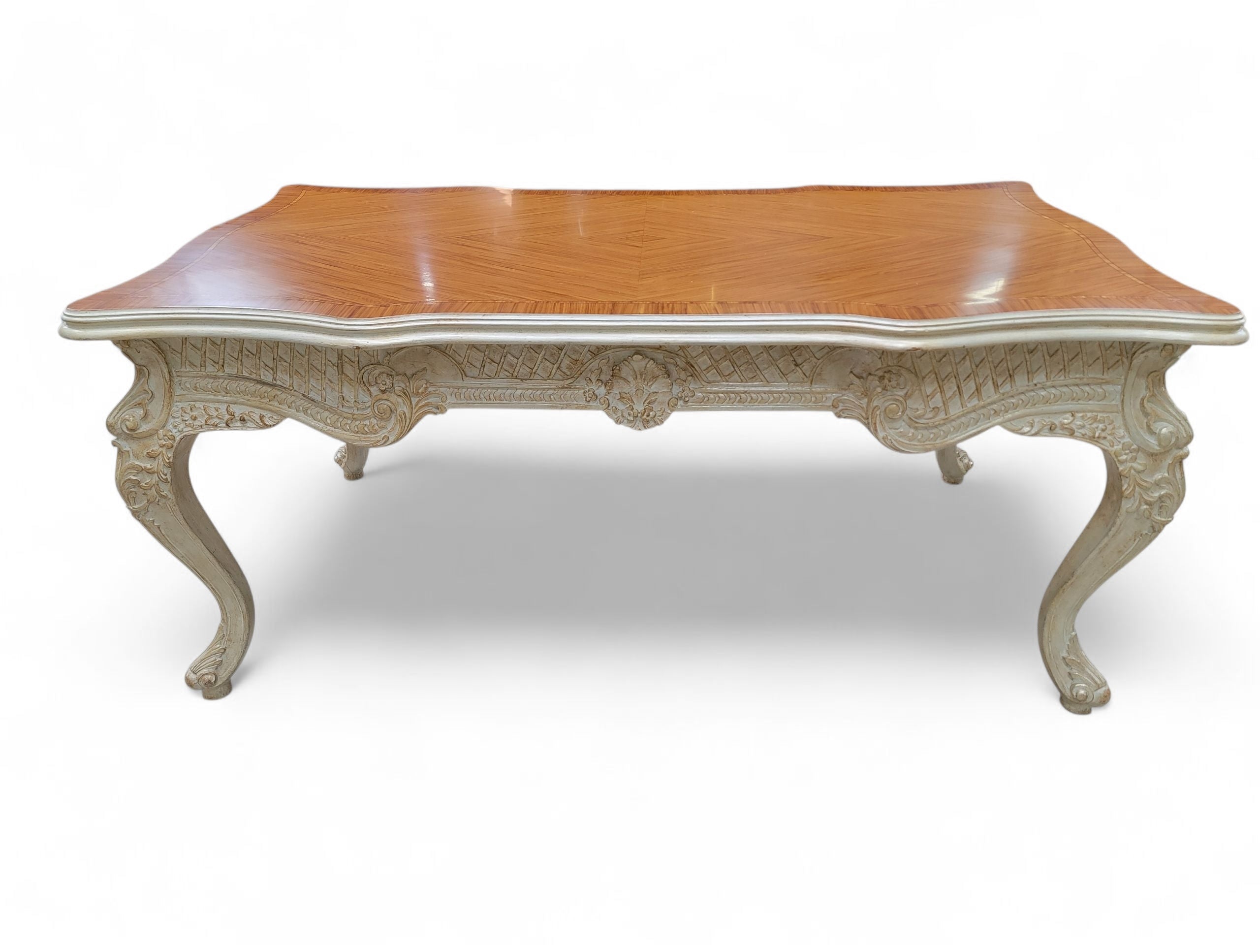 Vintage French Provincial Style Carved Antique White Writing Desk