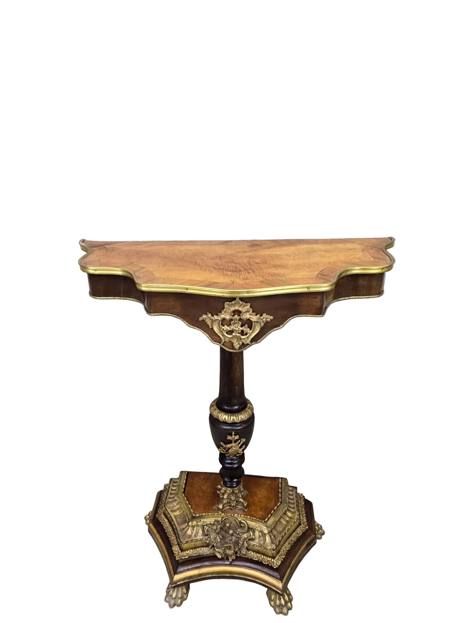 Vintage French Louis XV Style Walnut & Gilt Bronze Console Table
