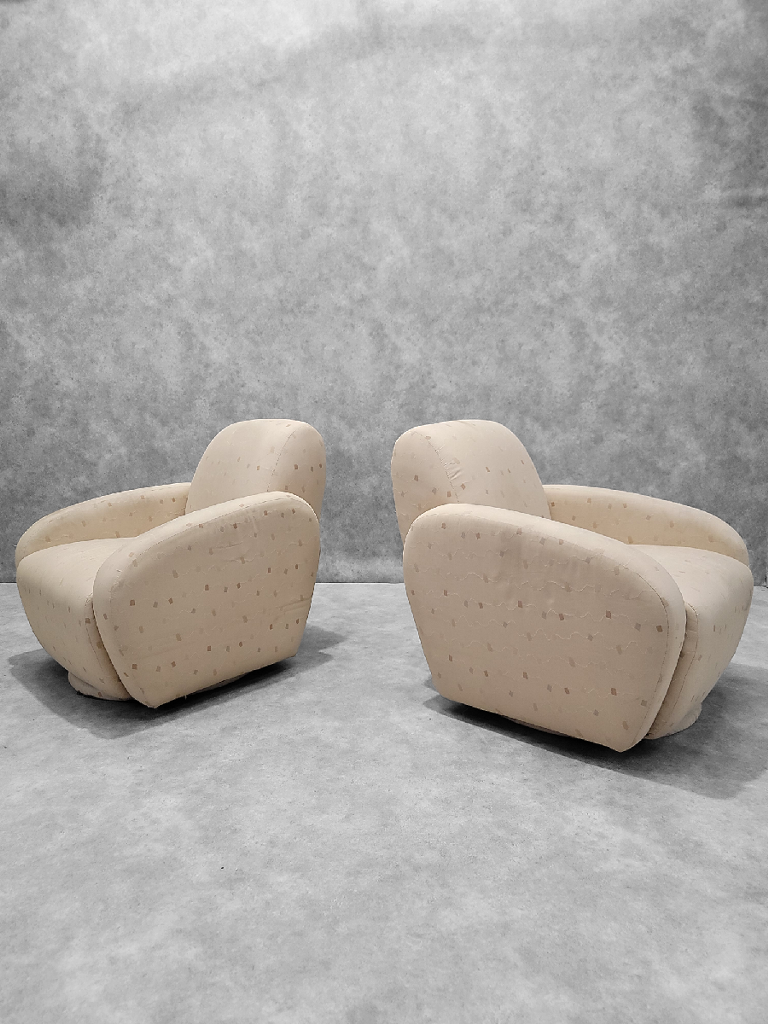 NEW - Postmodern Wolk Styled Pair Of Swivel Club Chairs by Directional