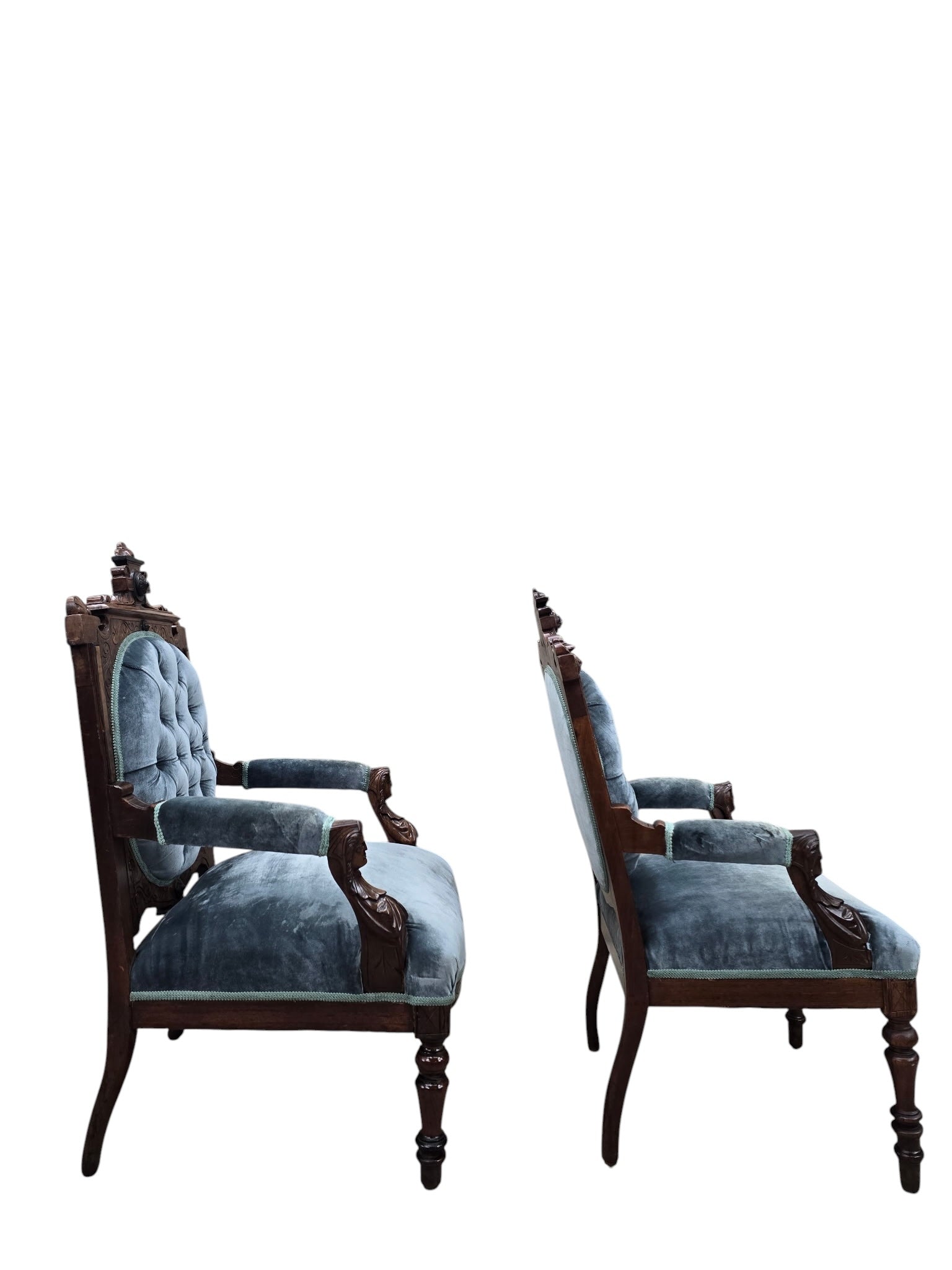 Antique Renaissance Revival Carved Chairs by John Jelliff - Set of 2