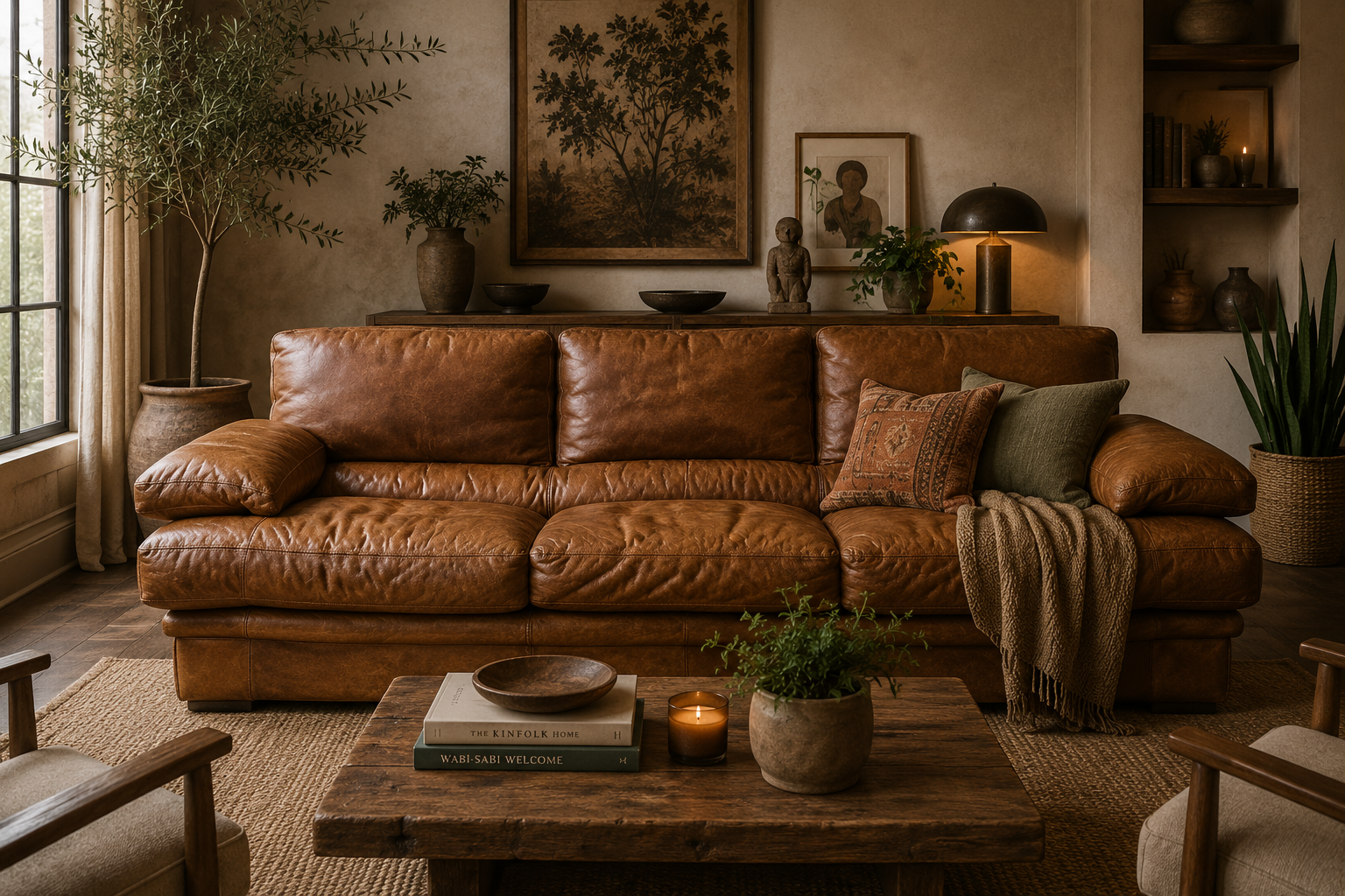 Vintage Italian Distressed Leather Sofa