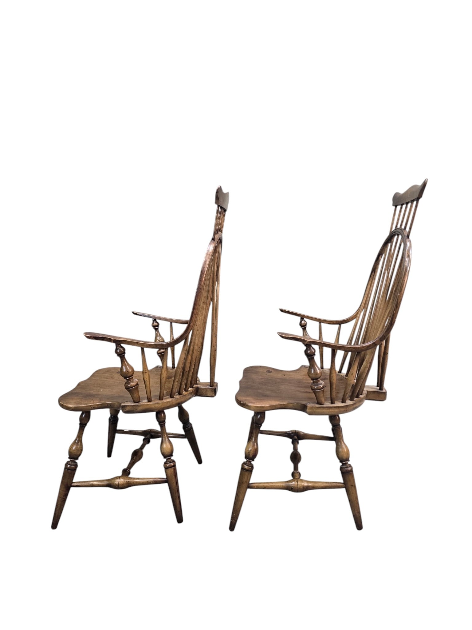 Antique Windsor Bow back Spindle Armchairs - Pair
