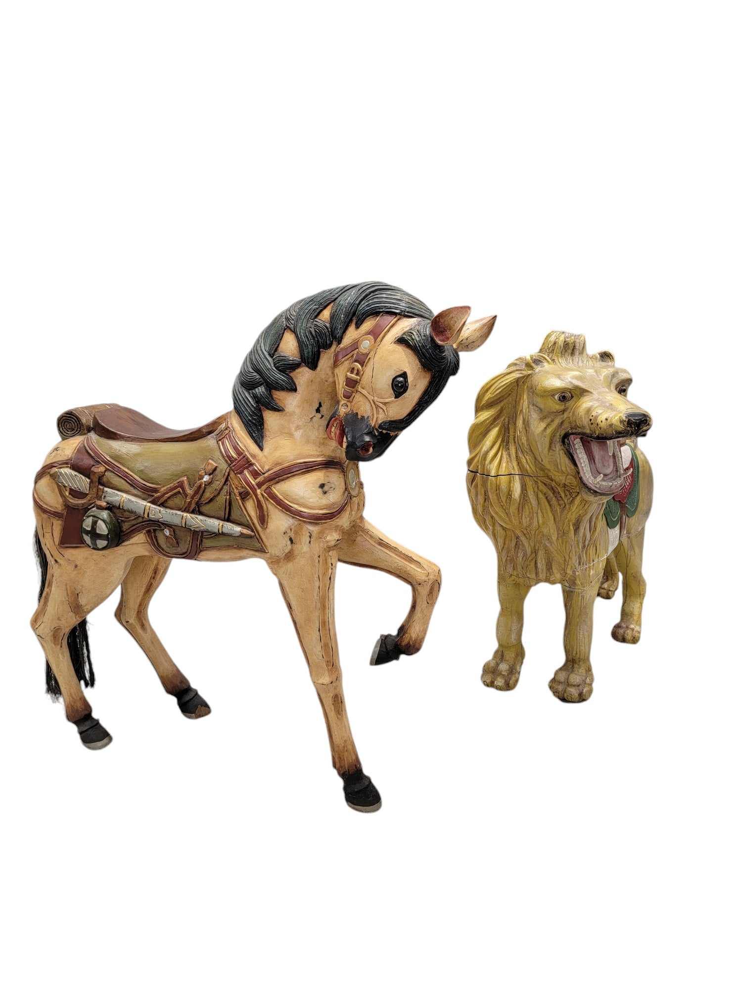 New - Antique  French Carved Wood Hand Painted  Carousel Lion