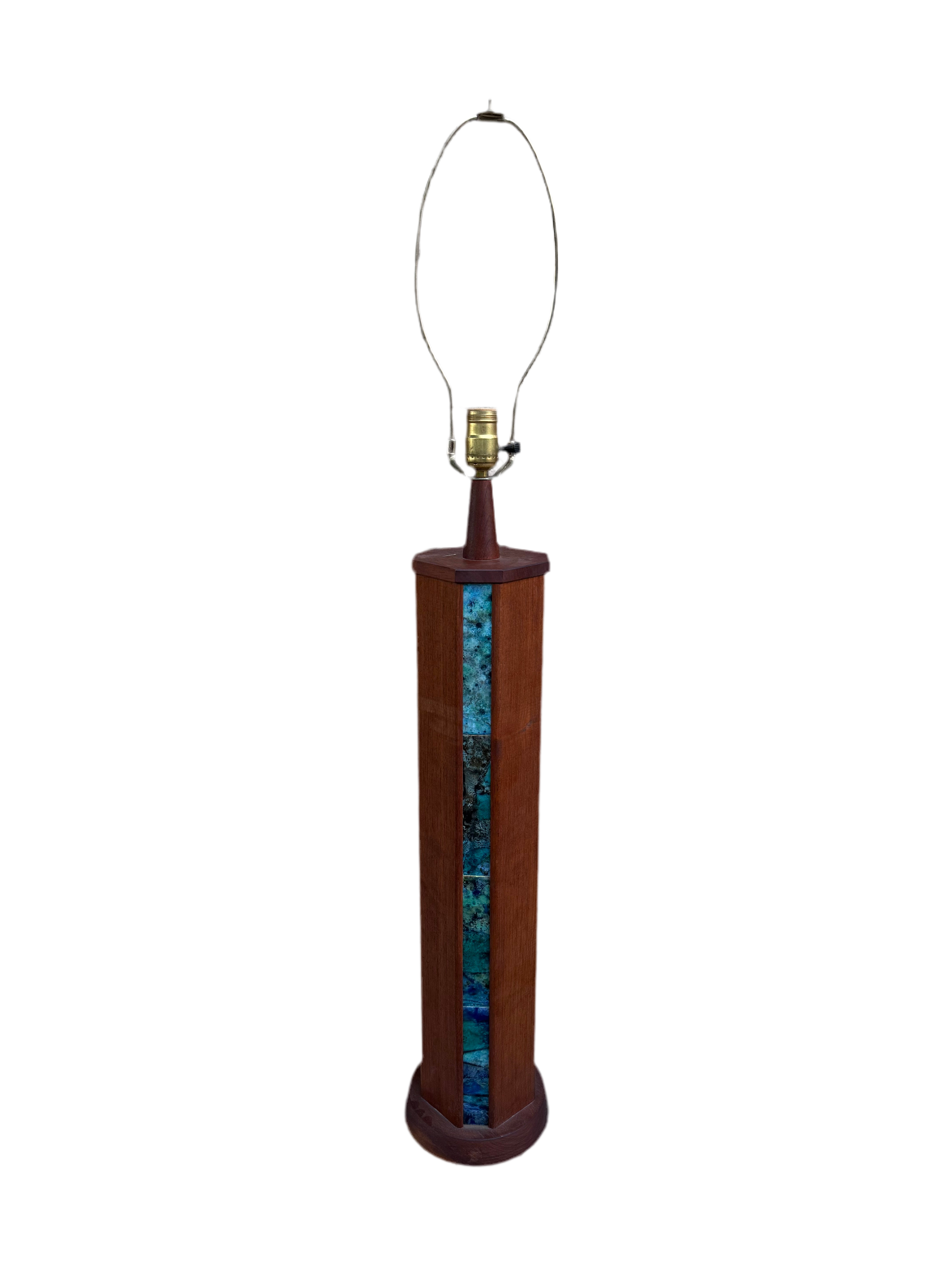 Mid Century Modern Harris Strong Wood and Ceramic Tile Table Lamp