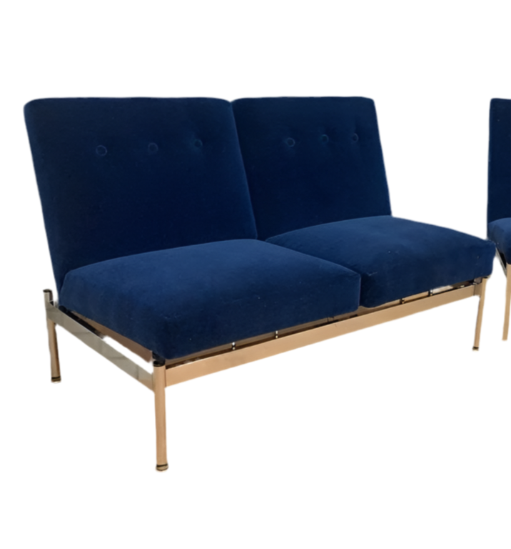 Mid Century Modern Steelcase Loveseat Newly Upholstered in Cobalt Blue Mohair