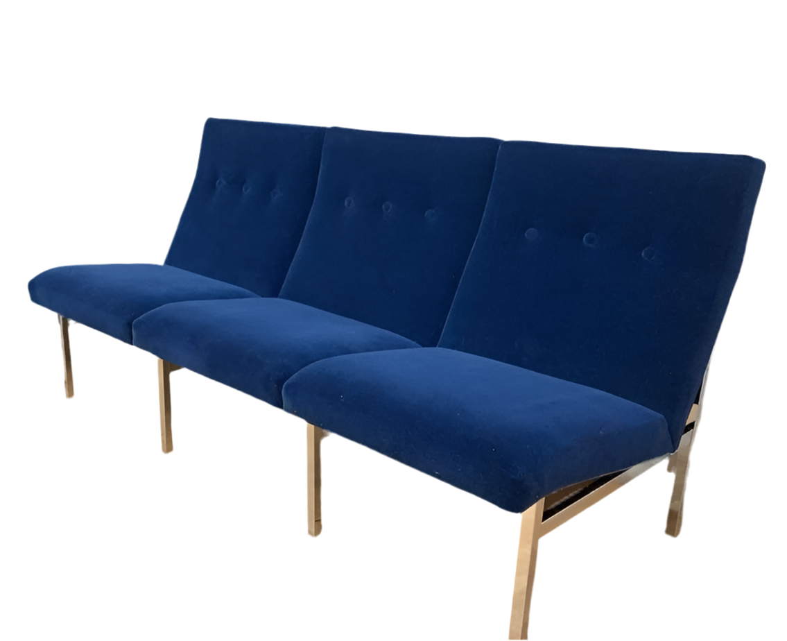 Mid Century Modern Steelcase Sofa Newly Upholstered in Cobalt Blue Mohair