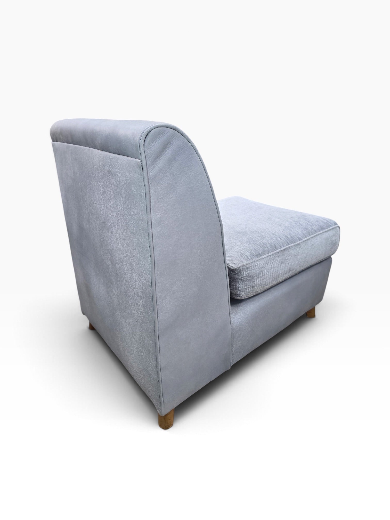 Mid Century Modern Heywood Wakefield Modular Sectional Sofa Newly Reupholstered in Powder Blue Holly Hunt Leather
