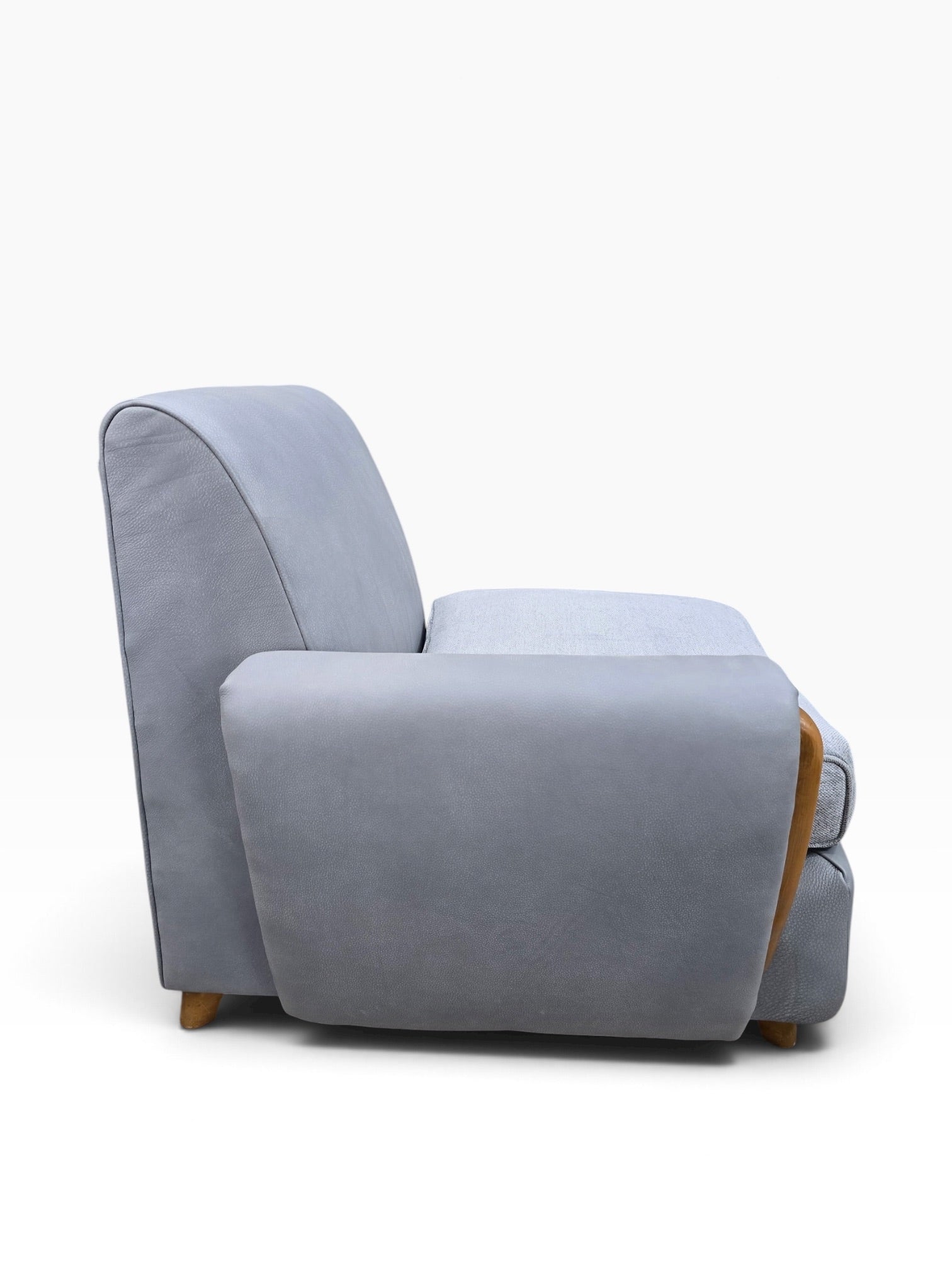 Mid Century Modern Heywood Wakefield Modular Sectional Sofa Newly Reupholstered in Powder Blue Holly Hunt Leather