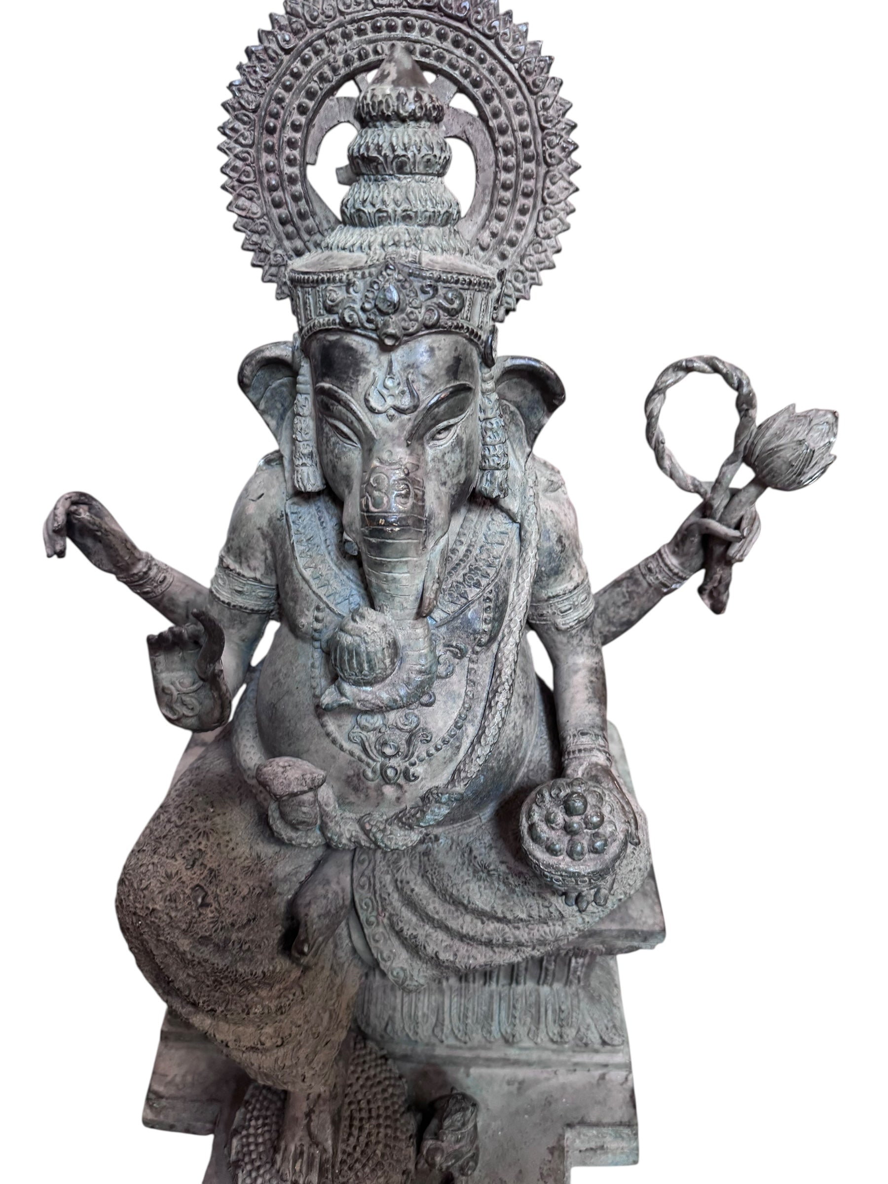 Antique Ganesha Statue Hindu Elephant God War Religious