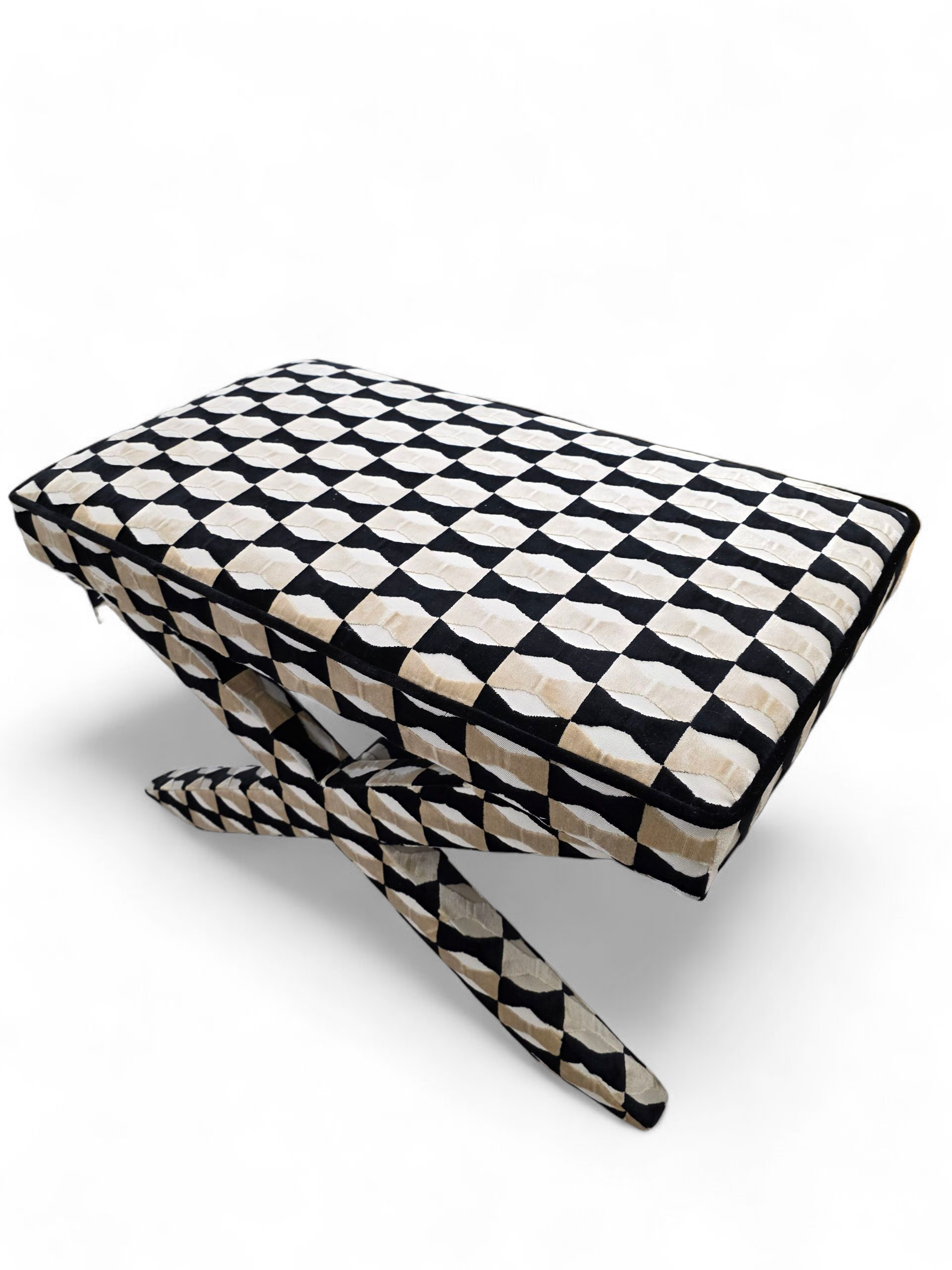 Mid Century Modern Designer X Base Ottoman/Stools Newly Reupholstered- Pair