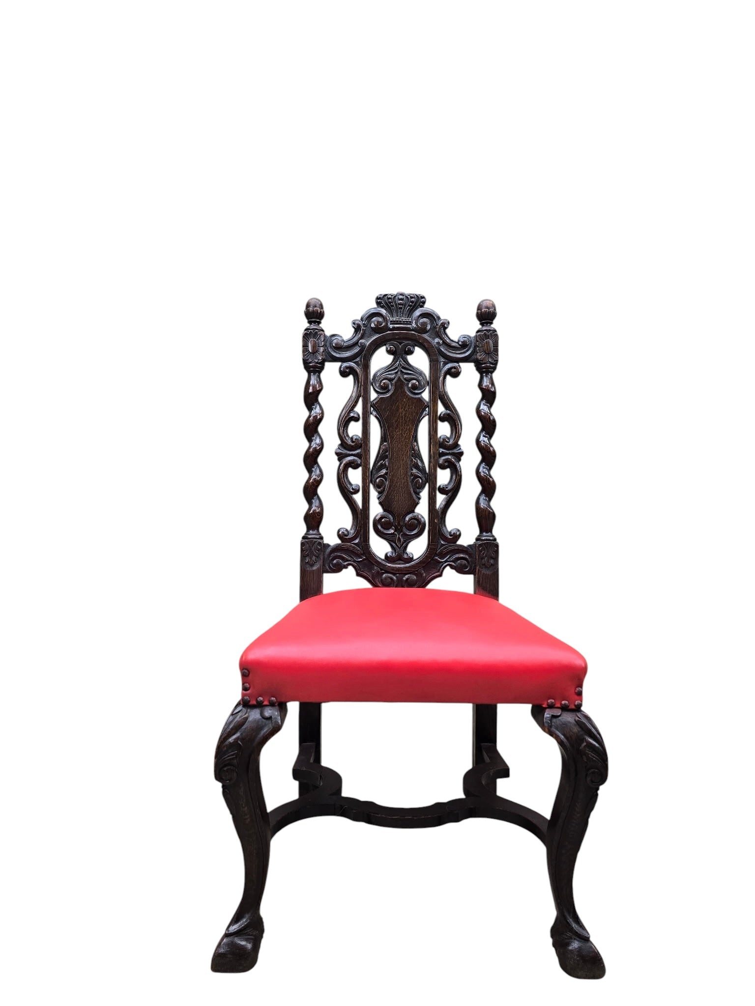 Antique Jacobean Revival Style Barley Twist Desk with High Back Chair