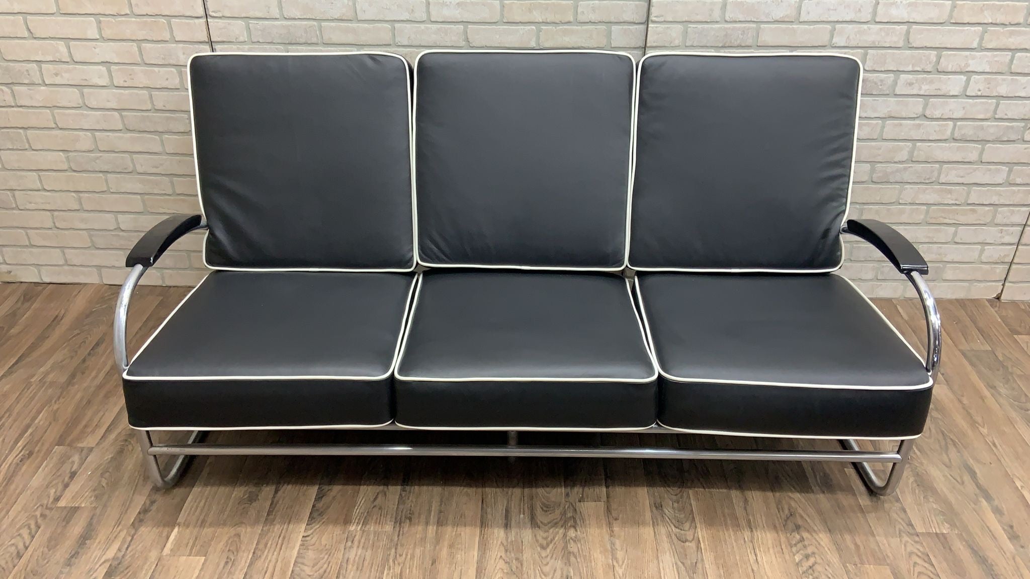 Art Deco Tubular Sofa & Lounge Chair by Kem Weber Newly Reupholstered