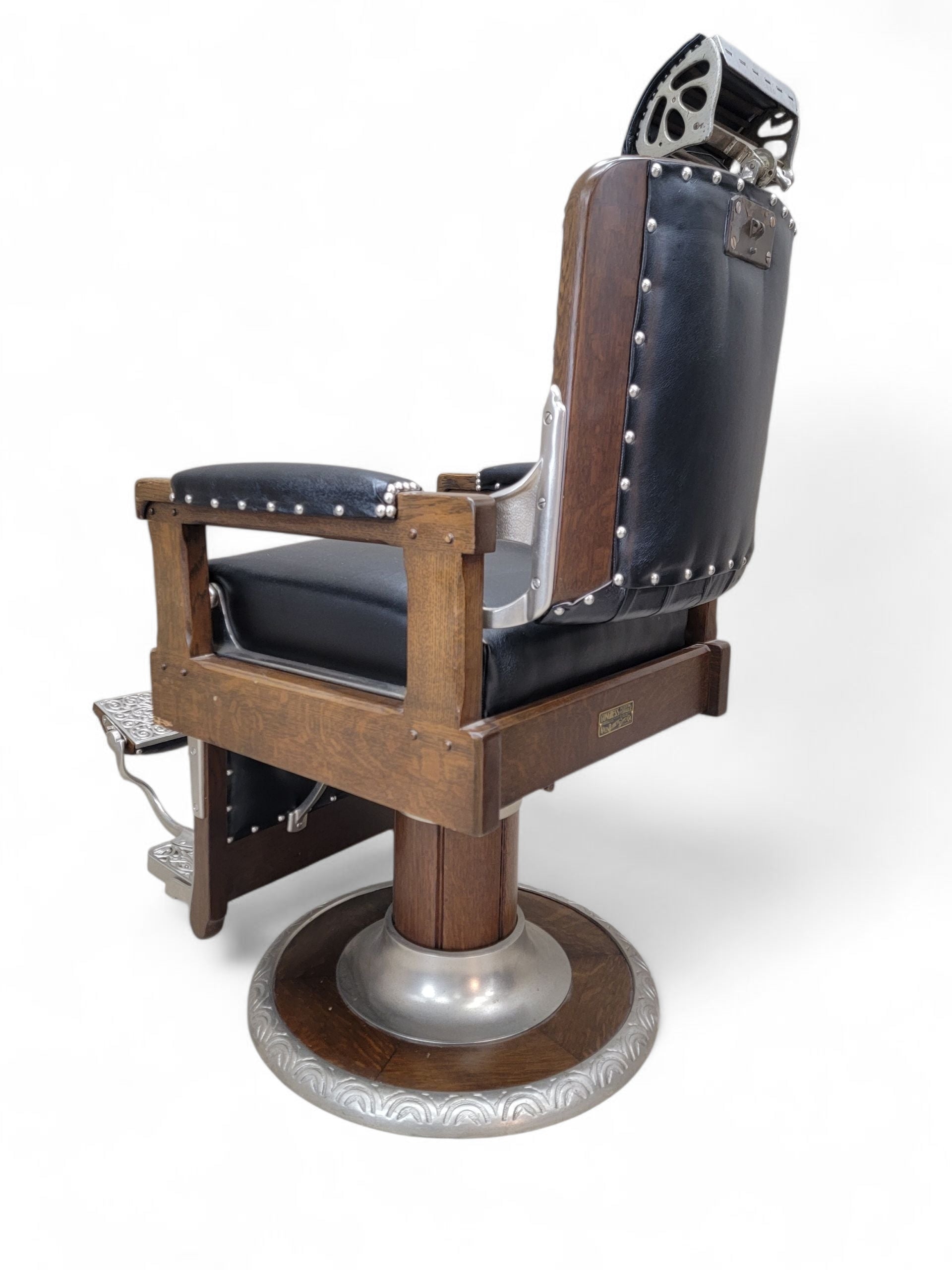 Antique Koken Restored Quartersawn Oak Barber Chairs in Black Leather – Set of 3