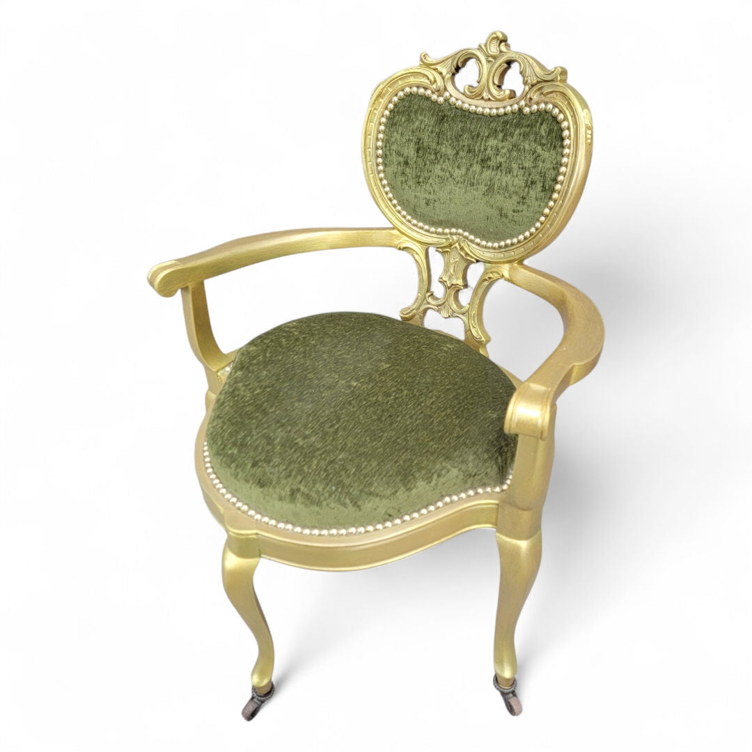 Vintage Victorian Ornate Gold Carved Corner Vanity Chair Newly Upholstered