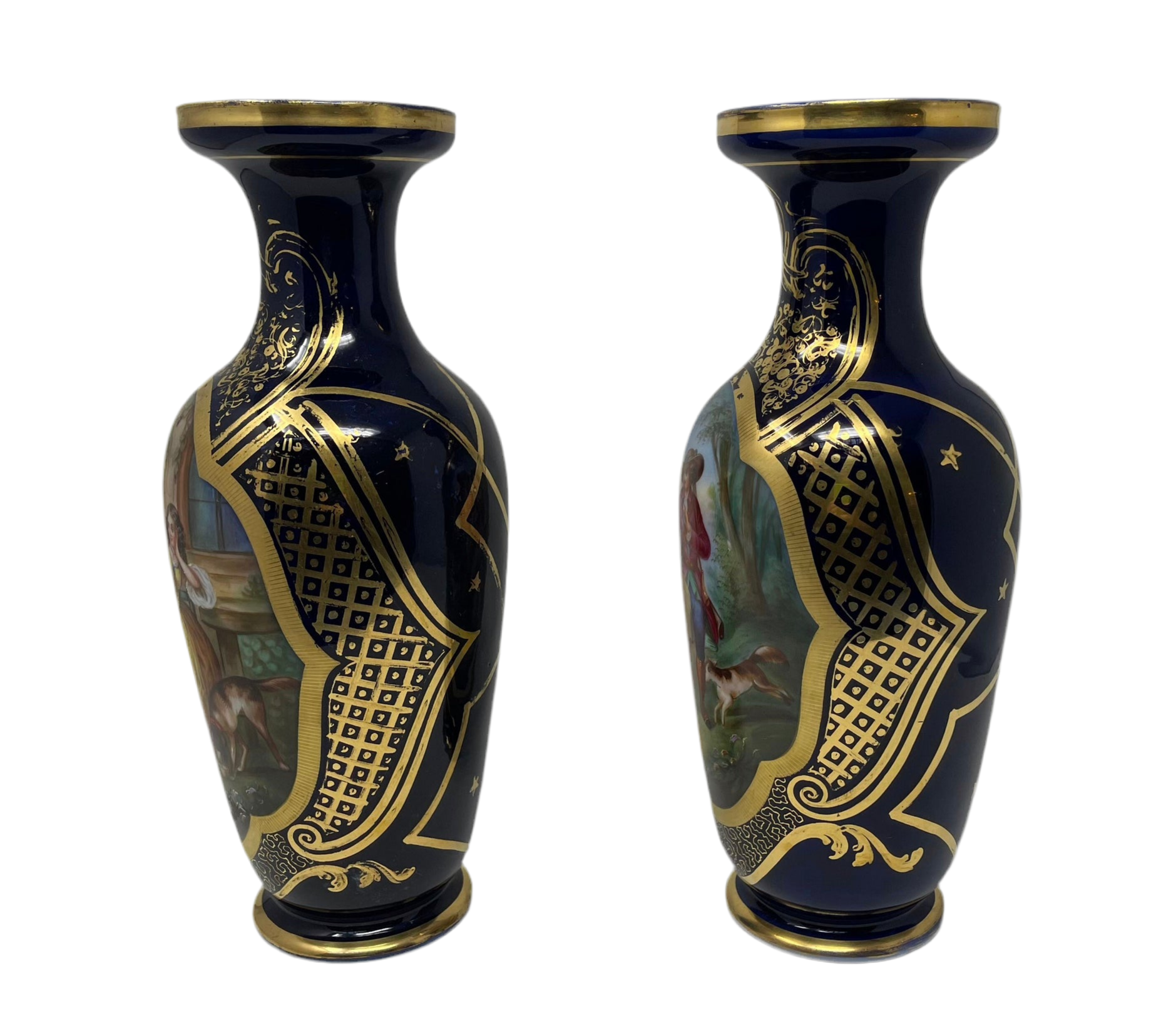 Antique French Old Paris Gilded Porcelain Vases - Pair