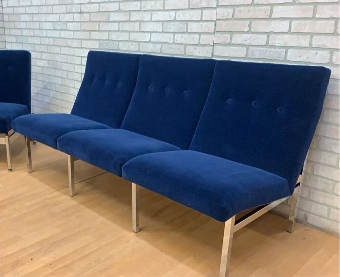 Mid Century Modern Steelcase Sofa Newly Upholstered in Cobalt Blue Mohair