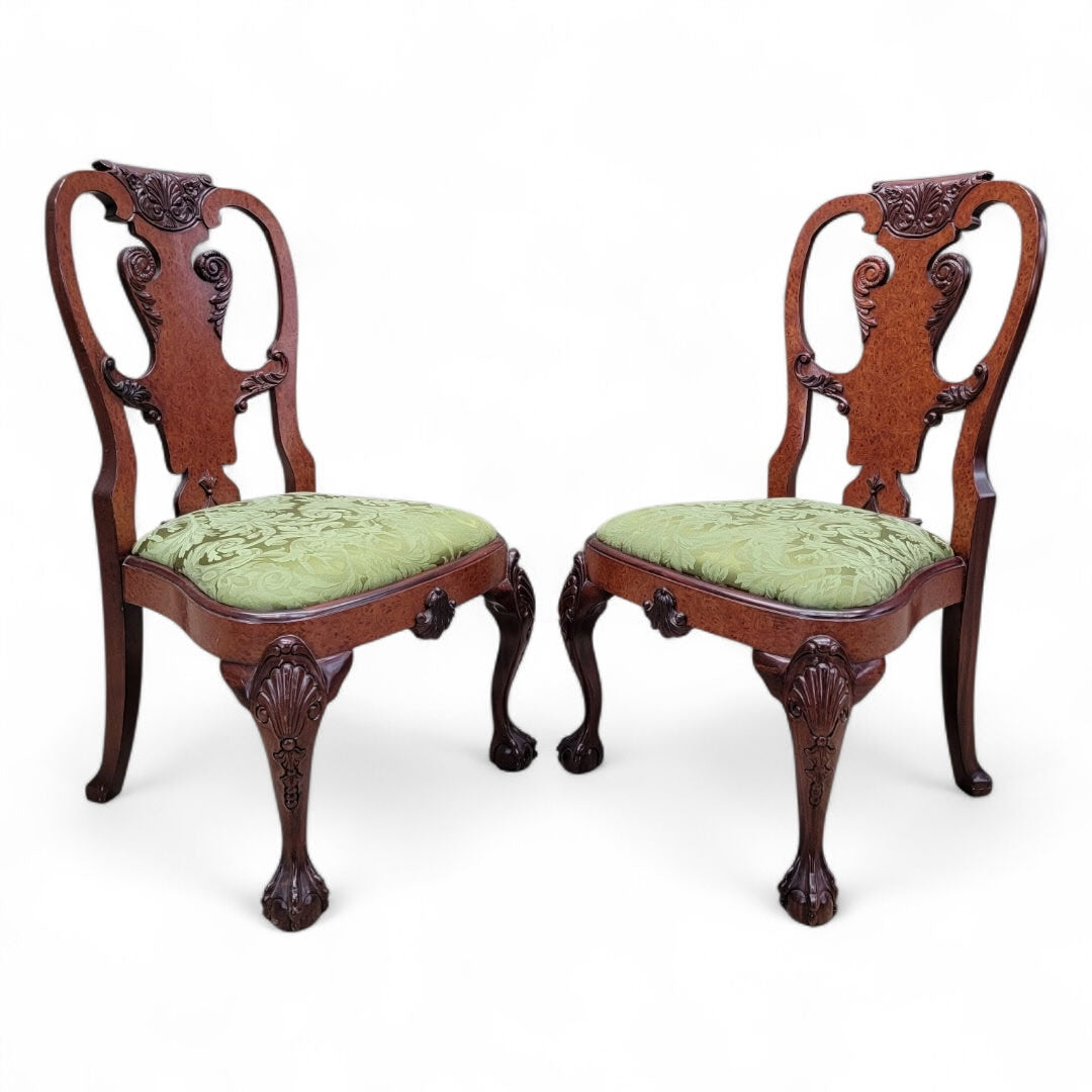 Vintage Queen Anne Style Carved Mahogany Dining Chairs - Set of 12