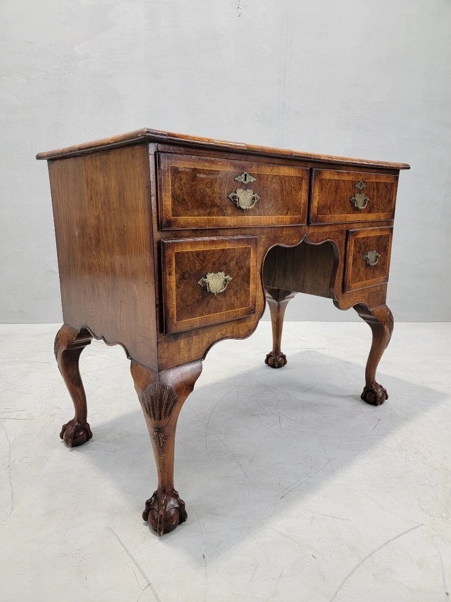 Antique English Queen Anne Style Burl and Oak Writing Desk