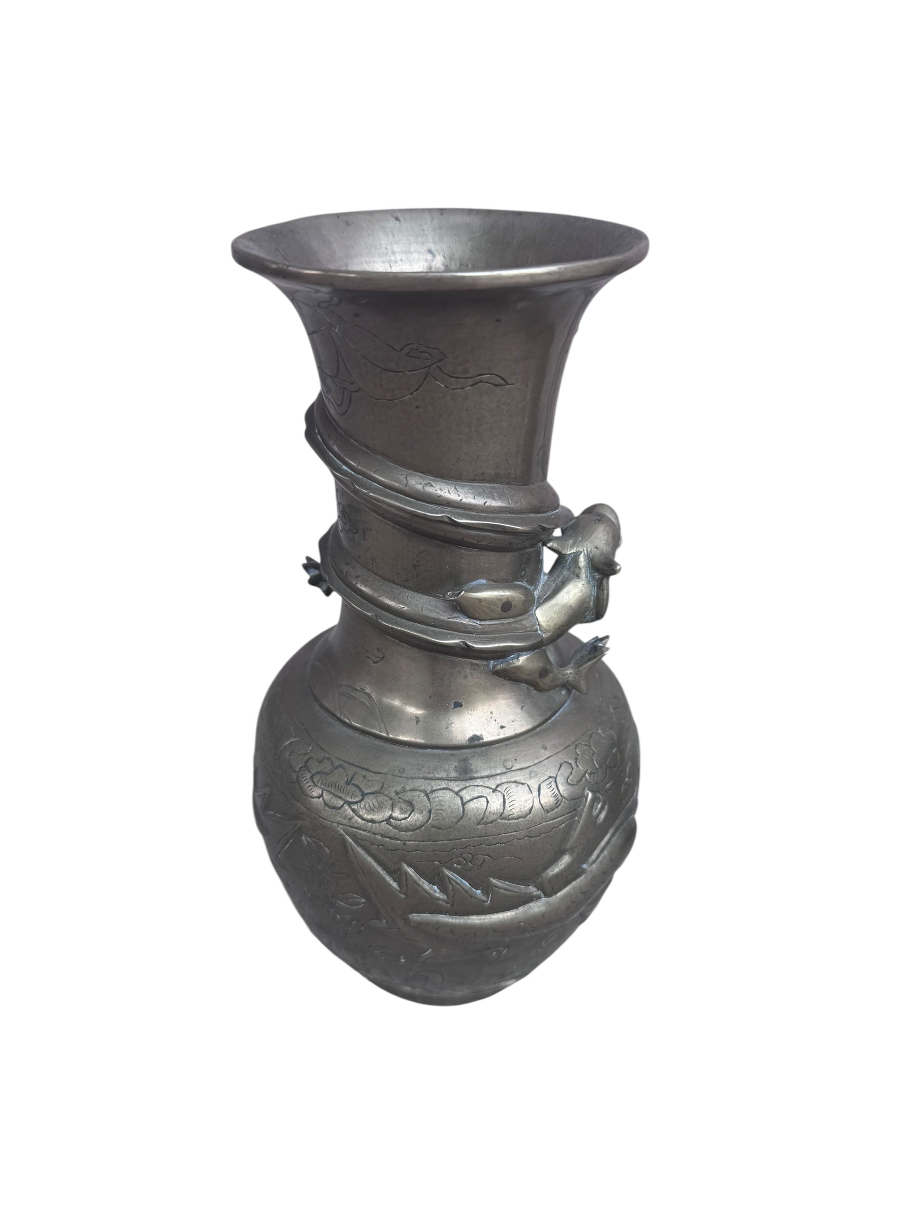 Antique Chinese Bronze Royal Dragons Sculpted Vase - Pair