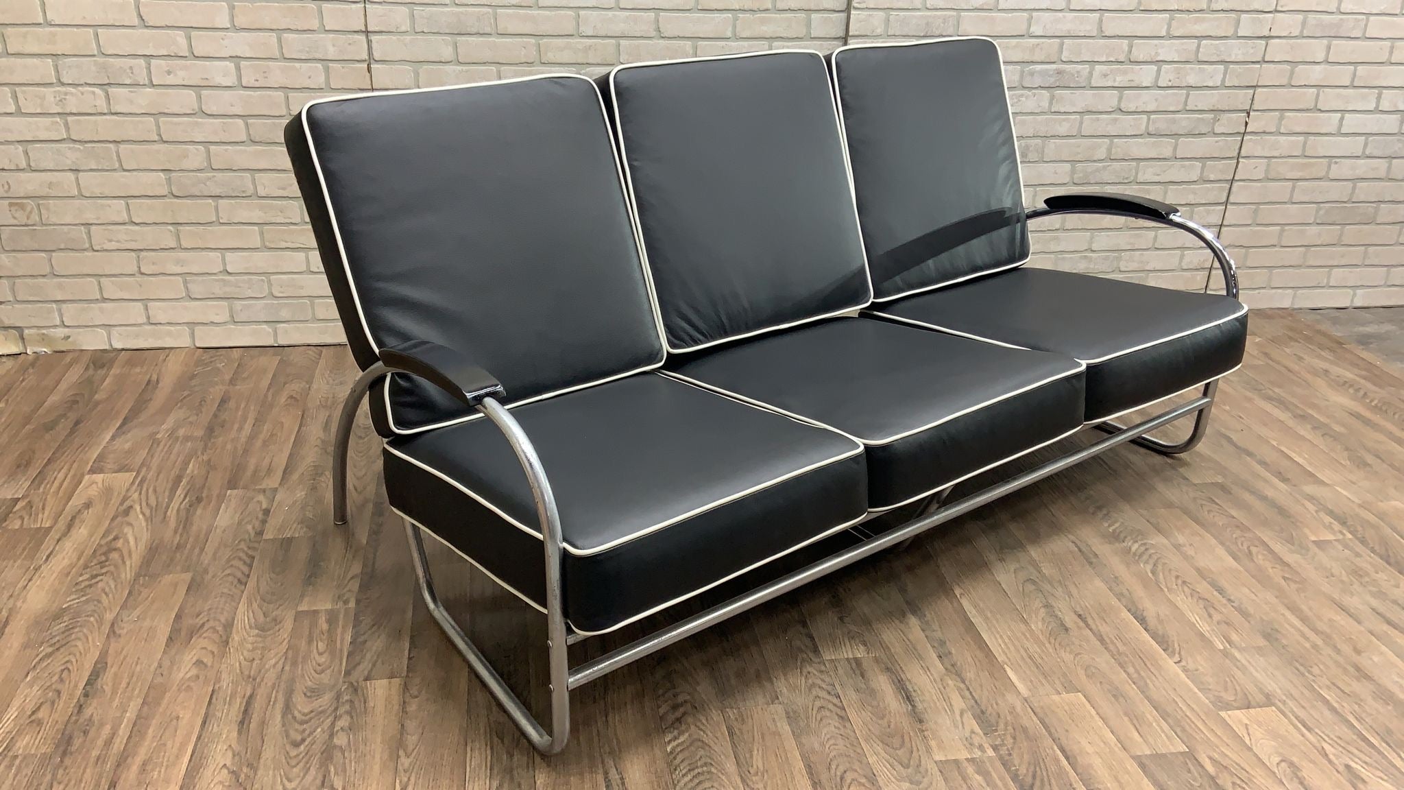 Art Deco Tubular Sofa & Lounge Chair by Kem Weber Newly Reupholstered