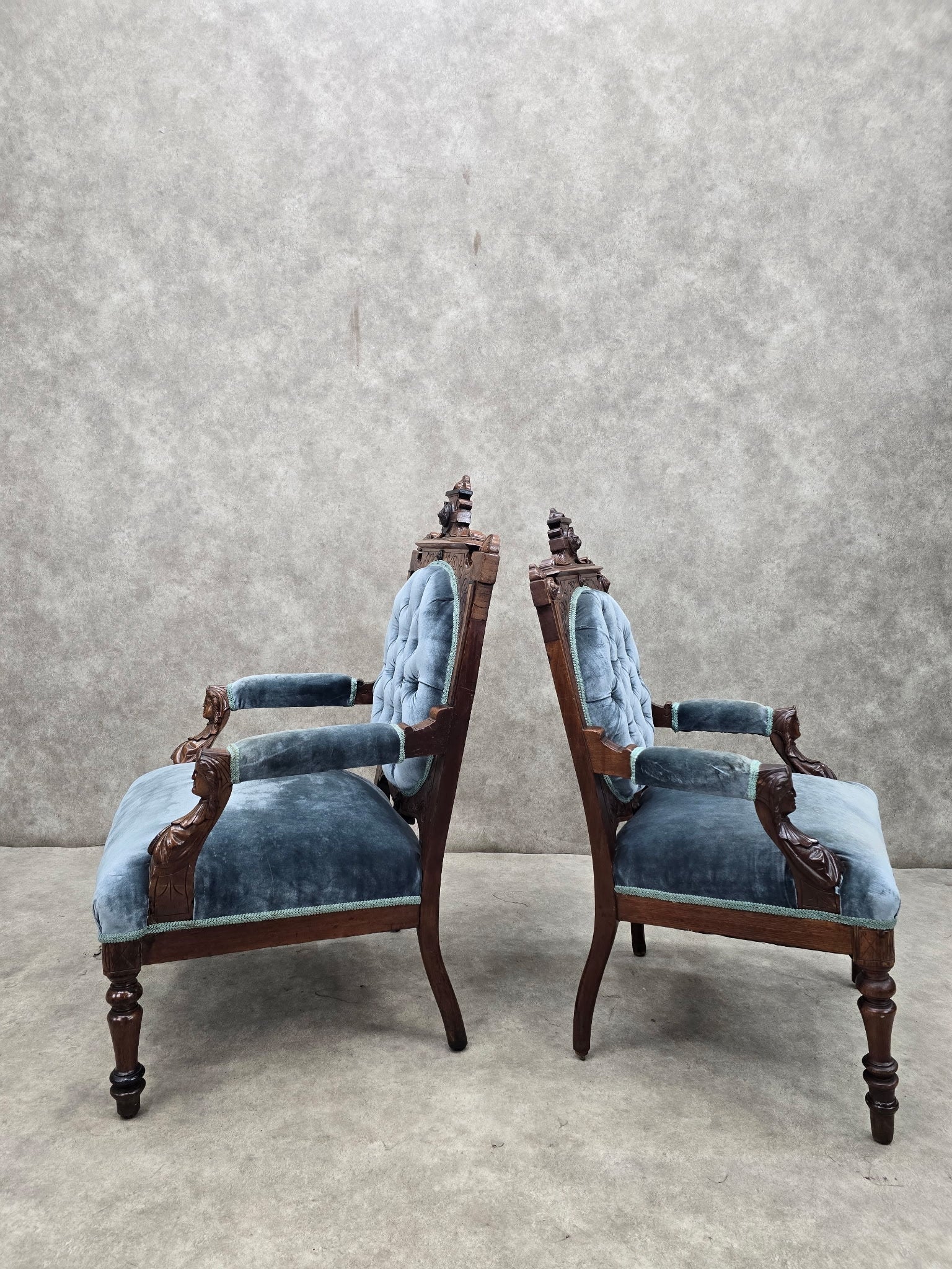 new - Antique Renaissance Revival Carved Chairs by John Jelliff - Set of 2