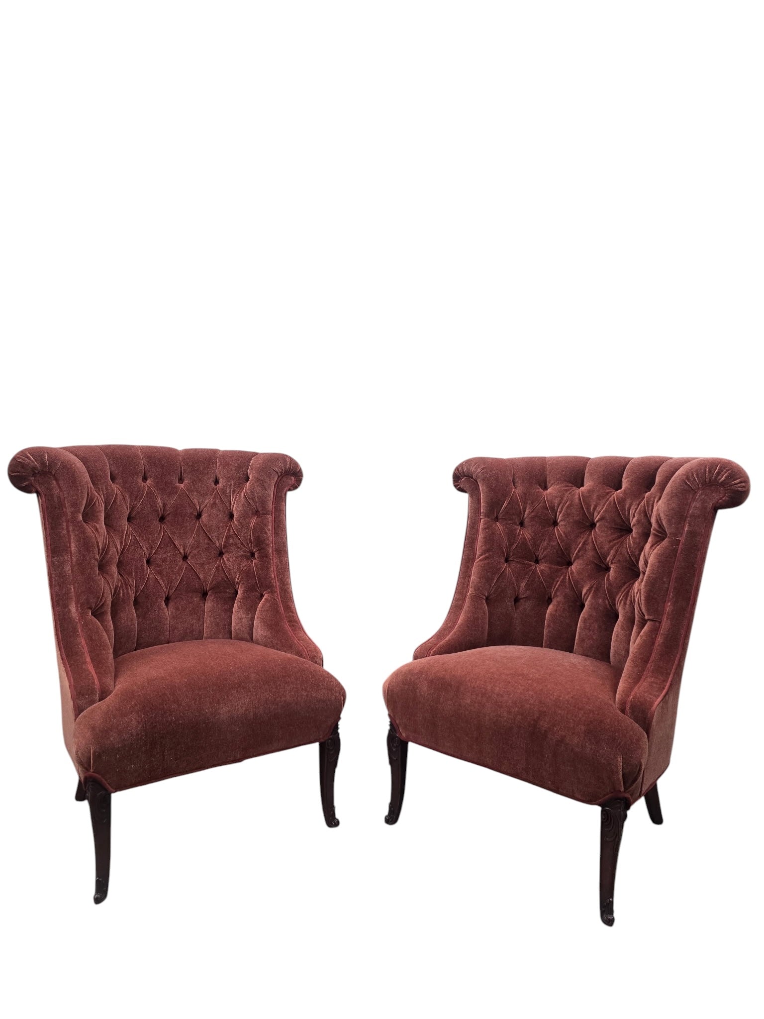 Vintage Queen Anne Style Tufted Wingback Chairs Newly Reupholstered - Pair