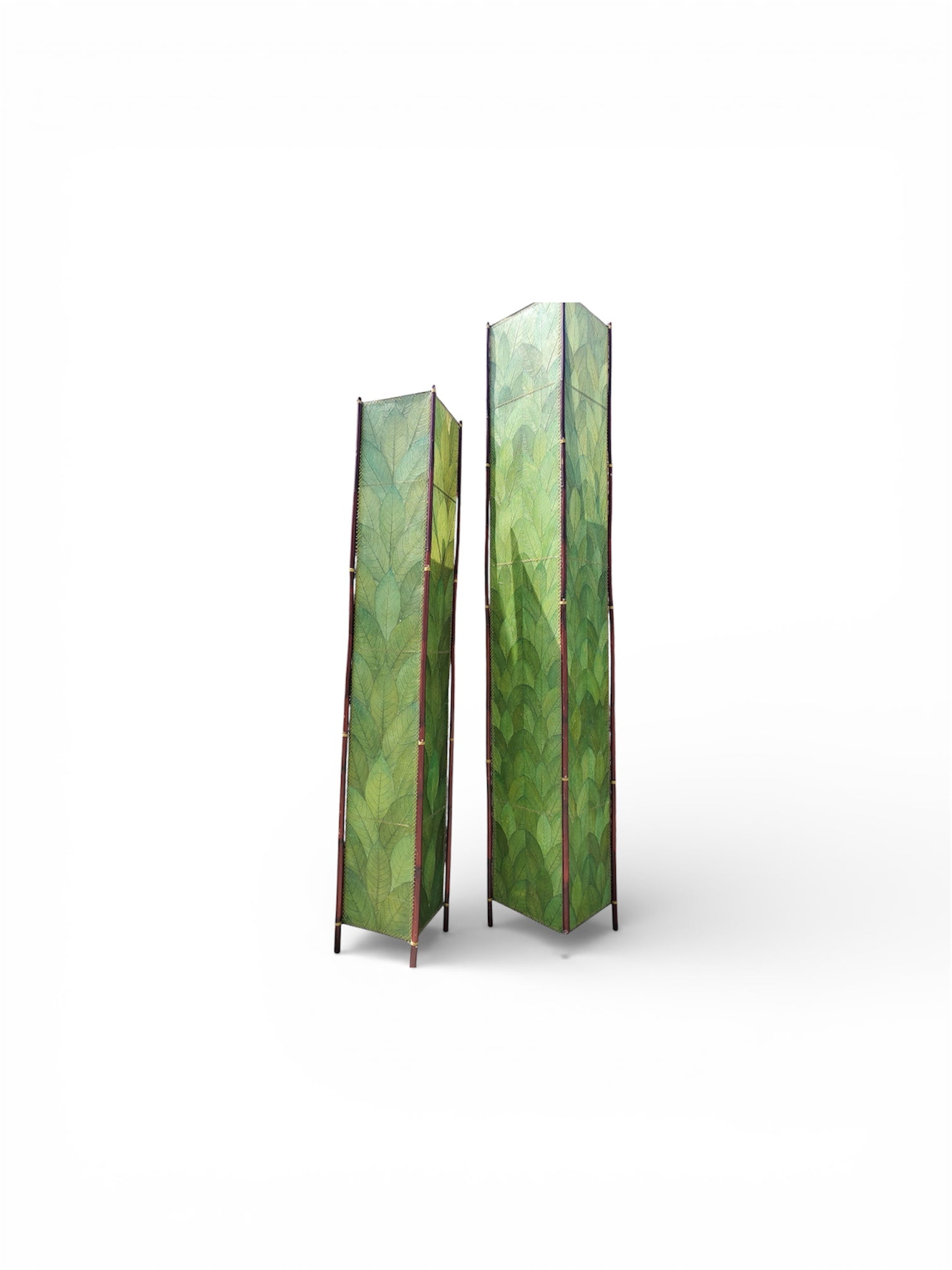 New - Coastal Green Leaf Bamboo Floor Lamps - Set of 2