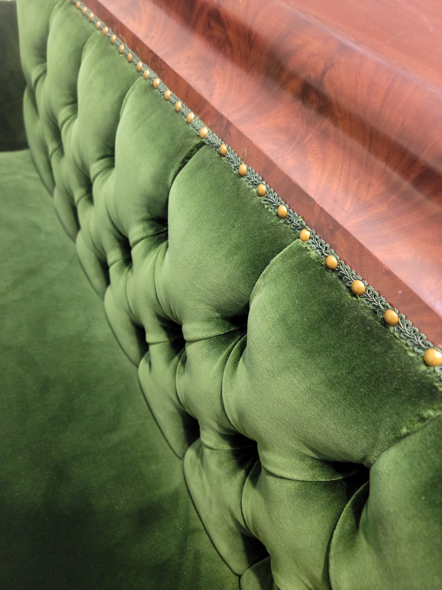 Antique Empire Style Mahogany Swan Grecian Sofa Newly Reupholstered