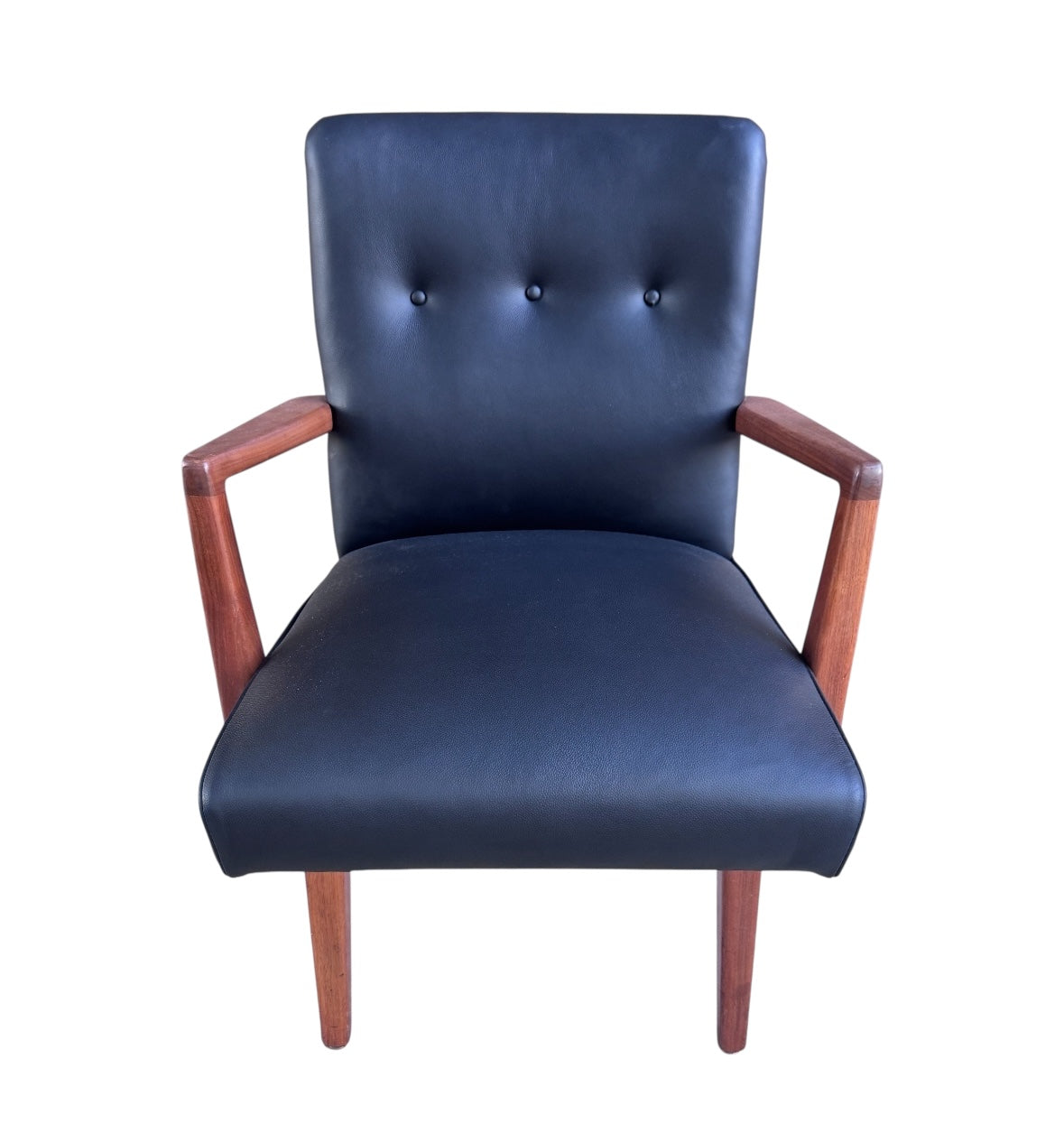 Mid Century Modern Jens Risom Side Chair In Black Leather