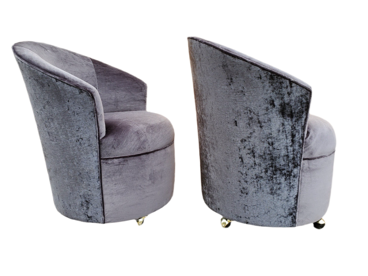 Mid Century Modern Sculptural Barrel Back Chairs Newly Upholstered in Velvet - Pair
