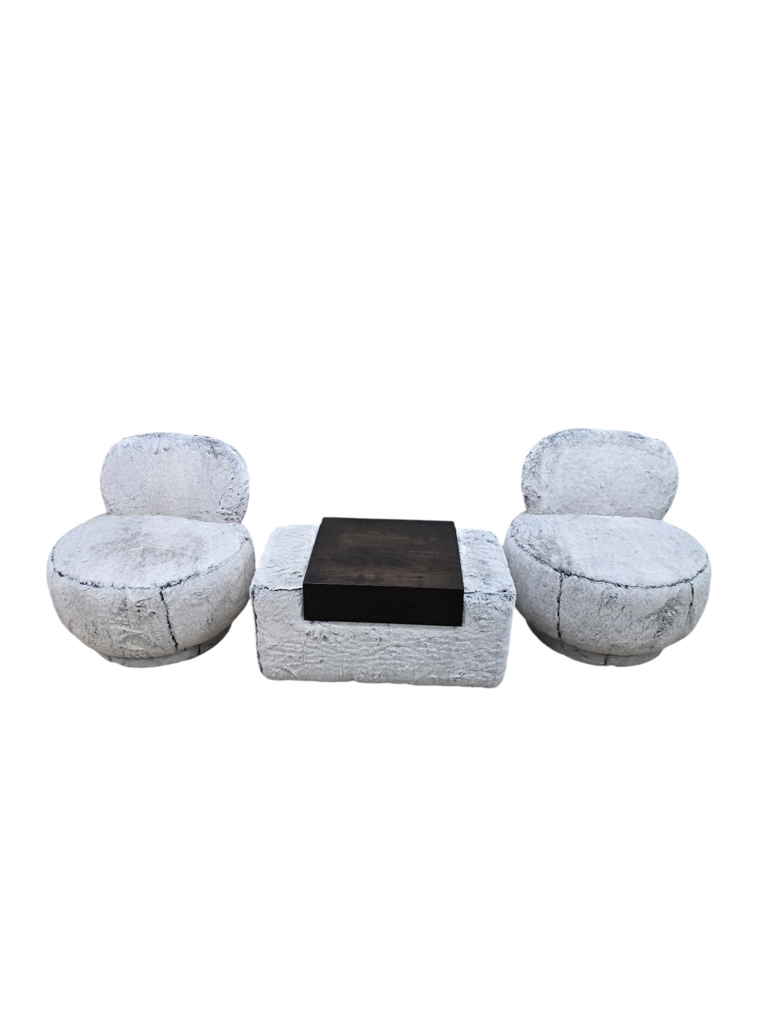 Postmodern Steve Chase Style Swivel Pouf Lounge Chairs and Ottoman Newly Reupholstered