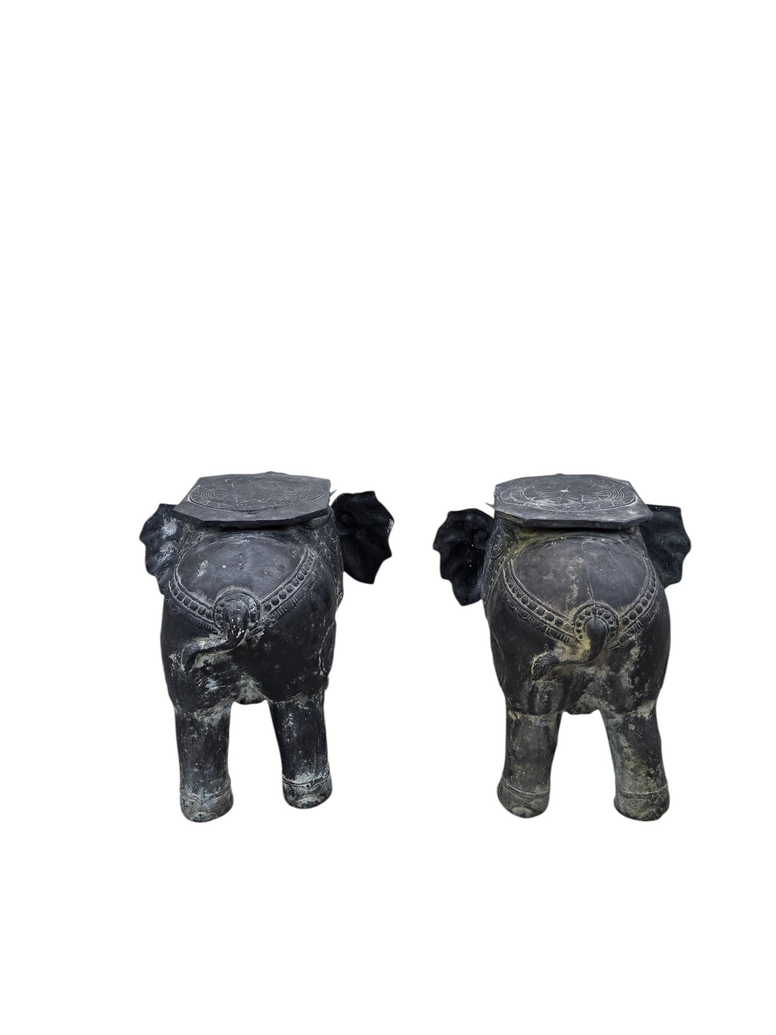 Antique Balinese Hammered Bronze Saddled Elephant Side Table