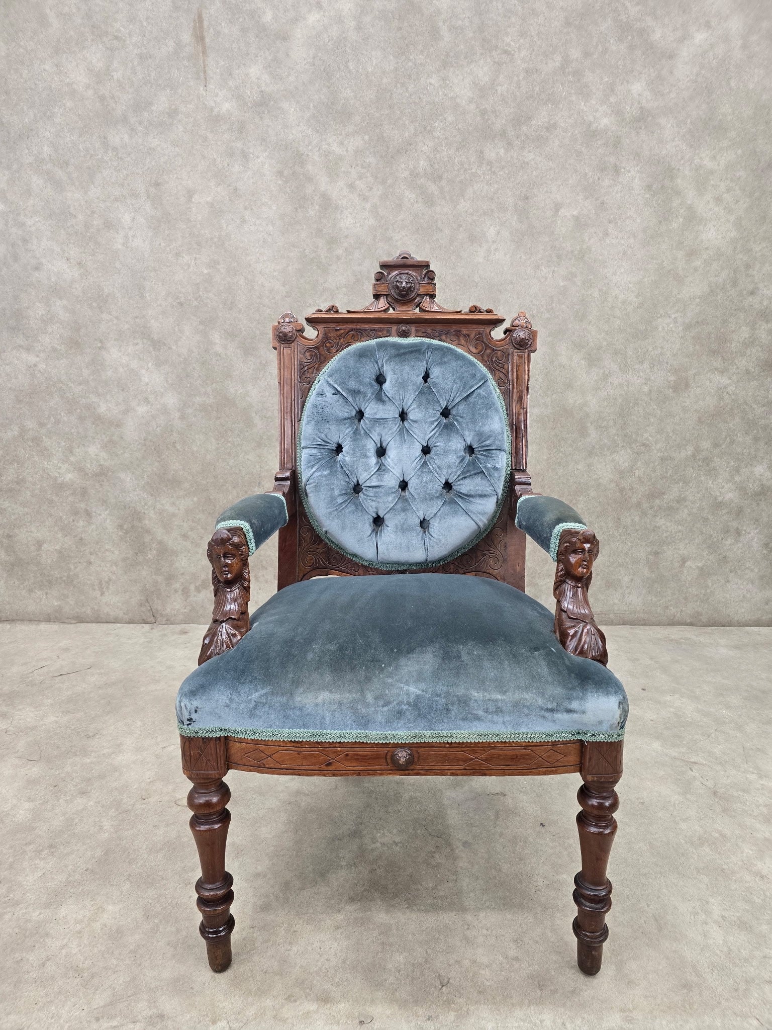 new - Antique Renaissance Revival Carved Chairs by John Jelliff - Set of 2