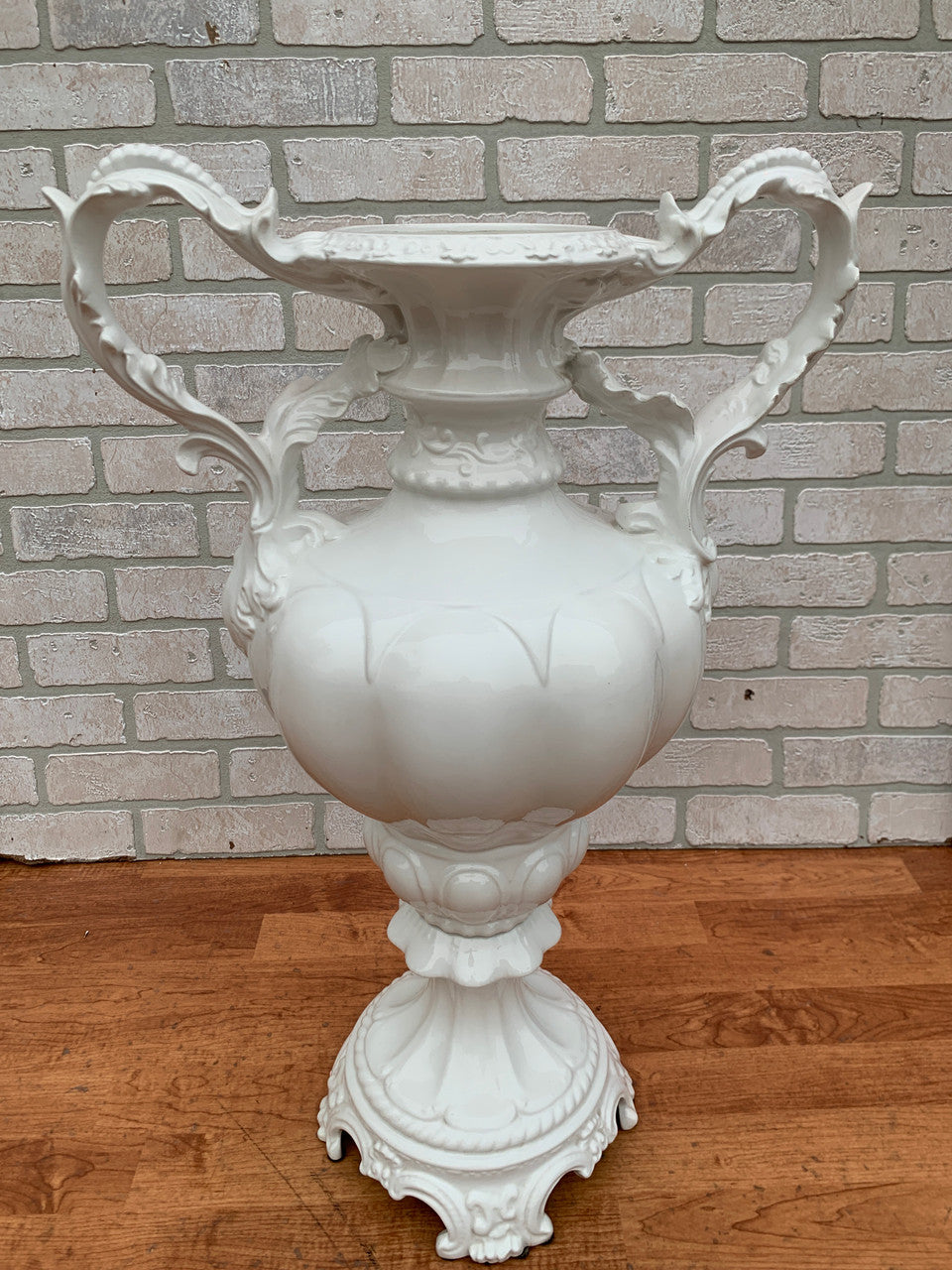 Large Italian Azzolin Brothers White Capodimonte Vase with Handles