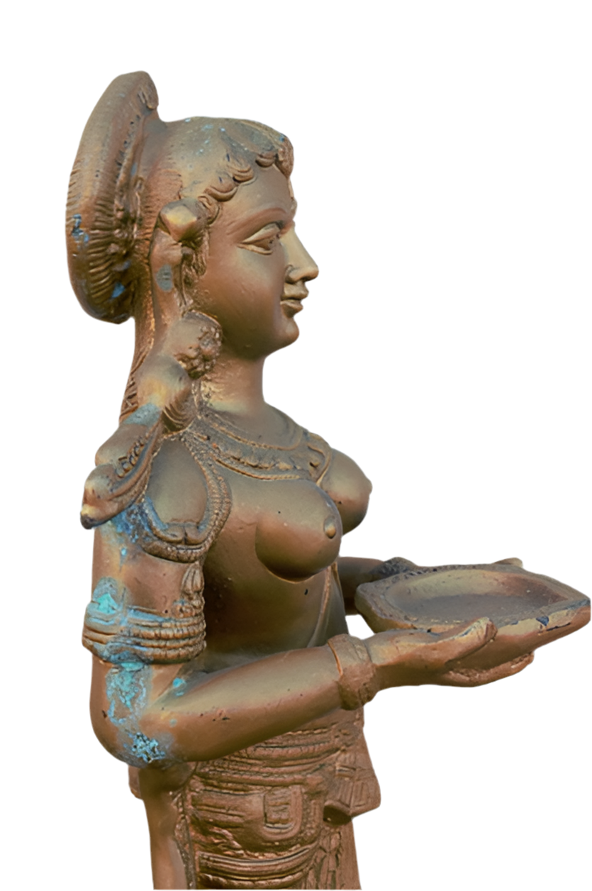 Vintage Bronze "Deep Lady" Lakshmi Welcome Statues - Set of 2