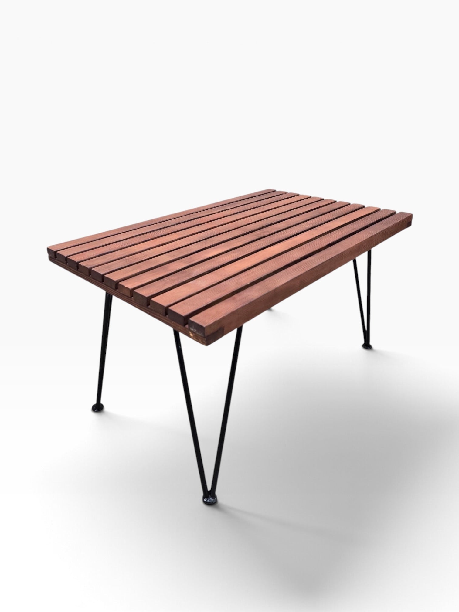 New- Mid Century Modern Pipsan Saarinen Style Slat Table Bench with Hair Pin Legs