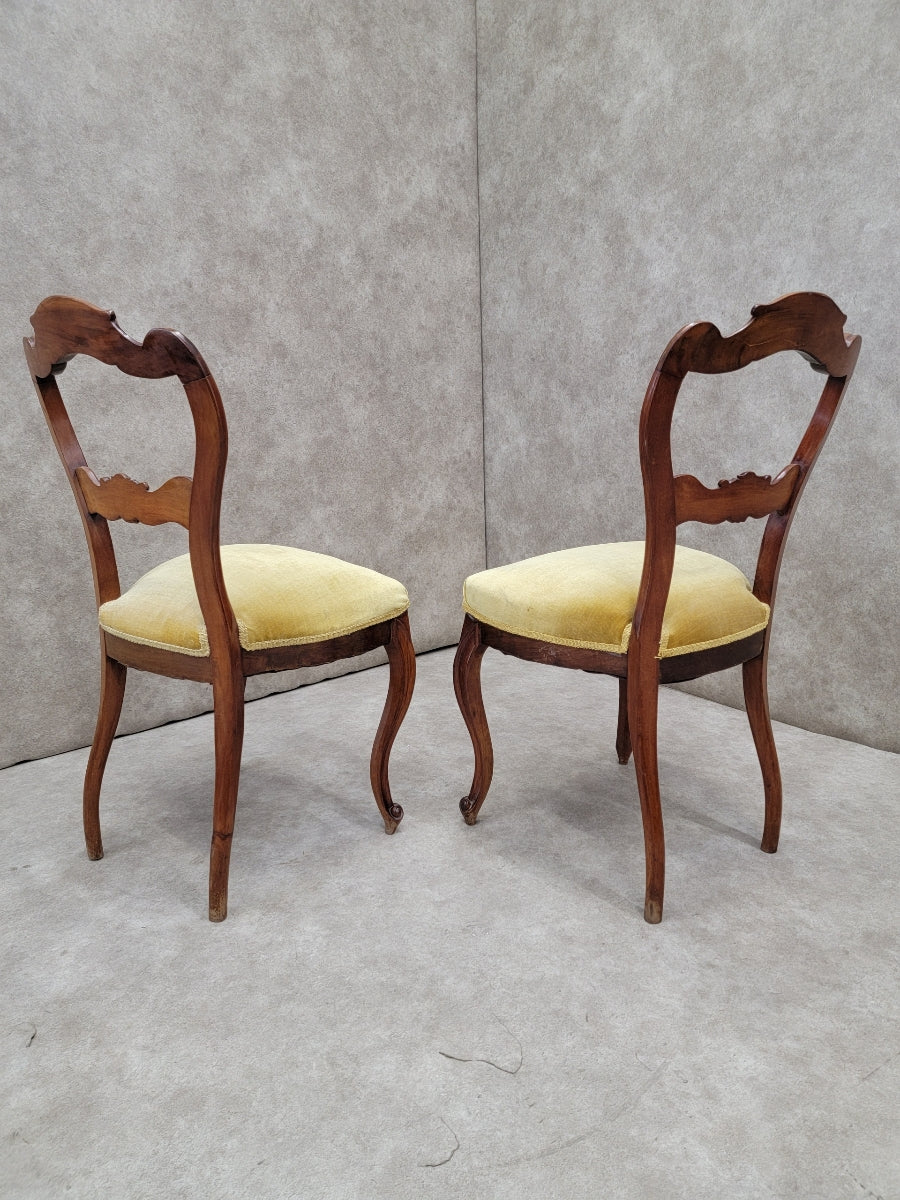 Antique French Victorian Carved Mahogany Accent Side Chairs - Pair