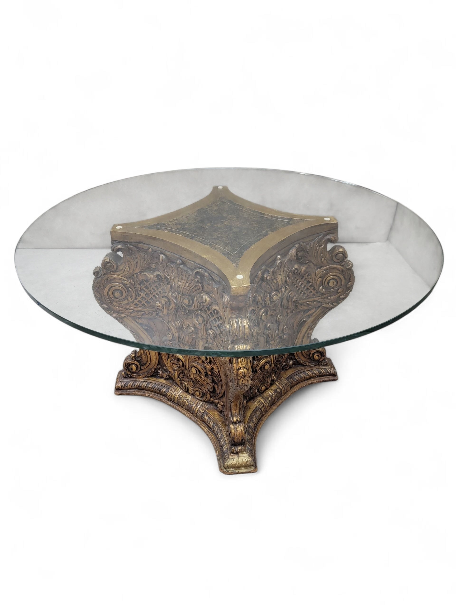 Antique Italian Architectural Carved Ornate Gilt Wood Base Dining/Center Table