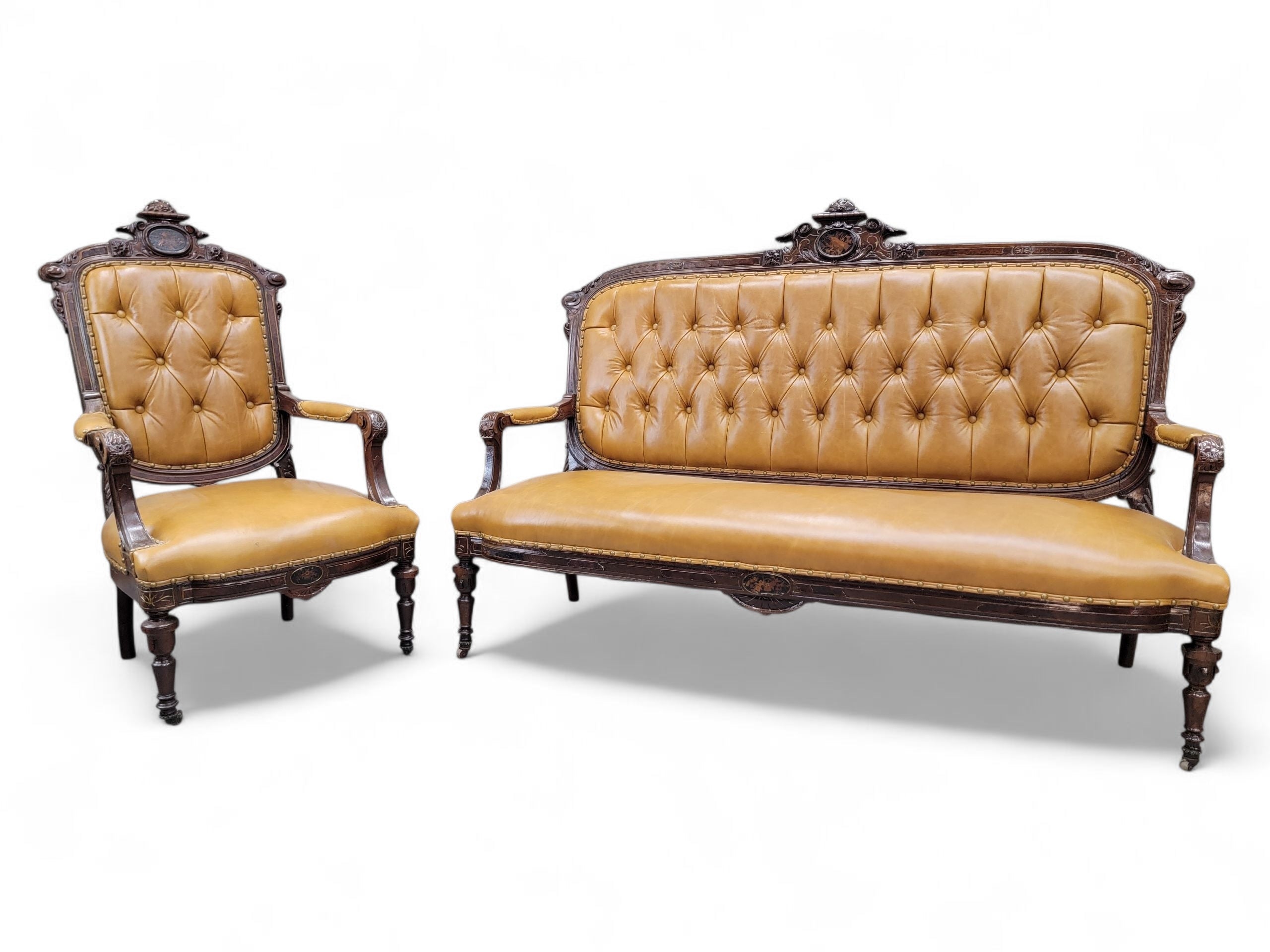 Antique French Regency Style Rosewood Parlor Set Newly Reupholstered - 4