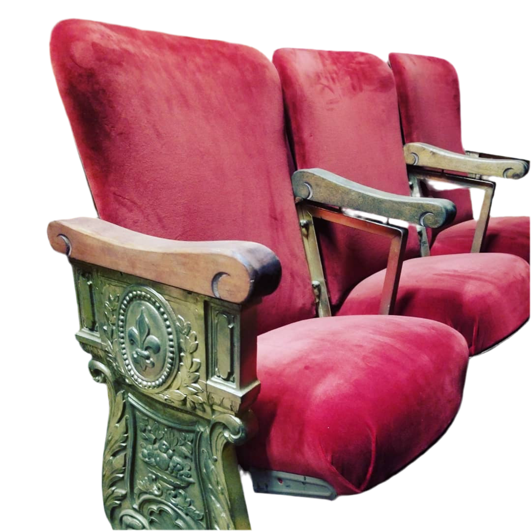 Antique Art Deco Heywood Wakefield Theater Seats in Original Fabric - Set of 4