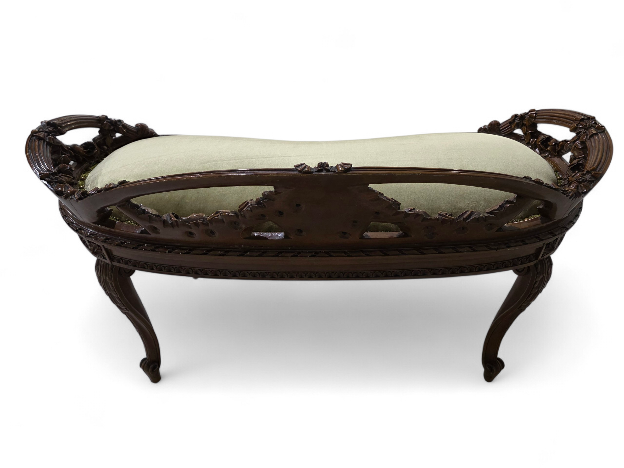 Antique French Louis XVI Style Carved Walnut Window Bench