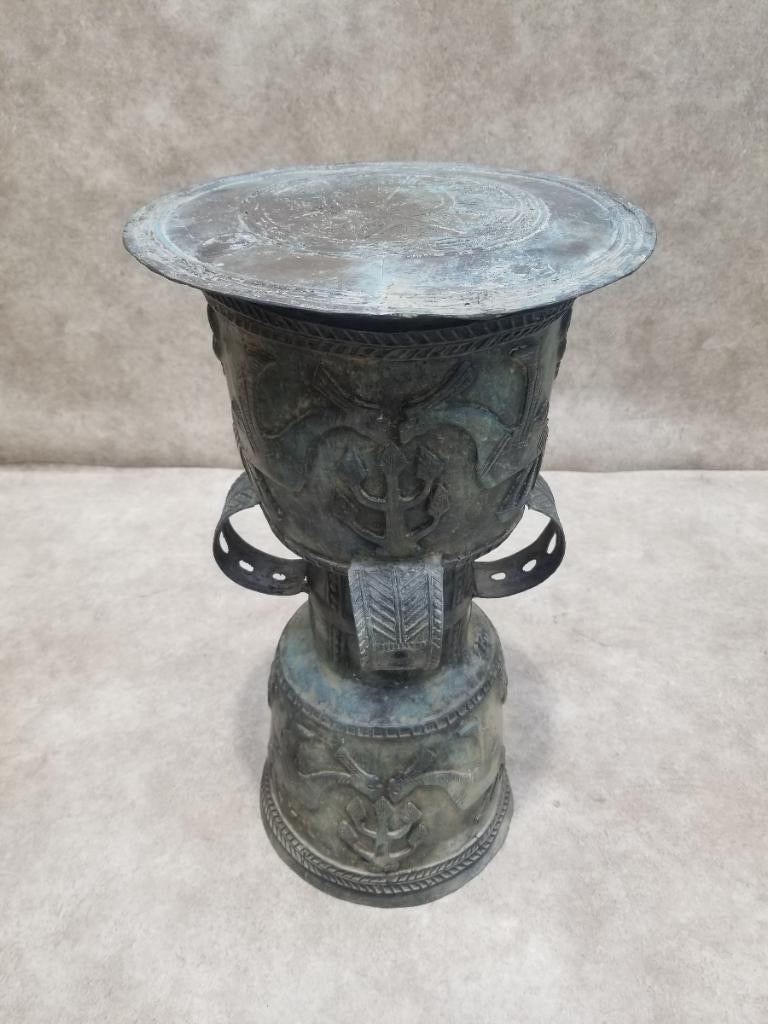 HOLD - Antique Balinese Hammered Bronze Rain Drum Garden Stool/Plant Stand - Set of 2