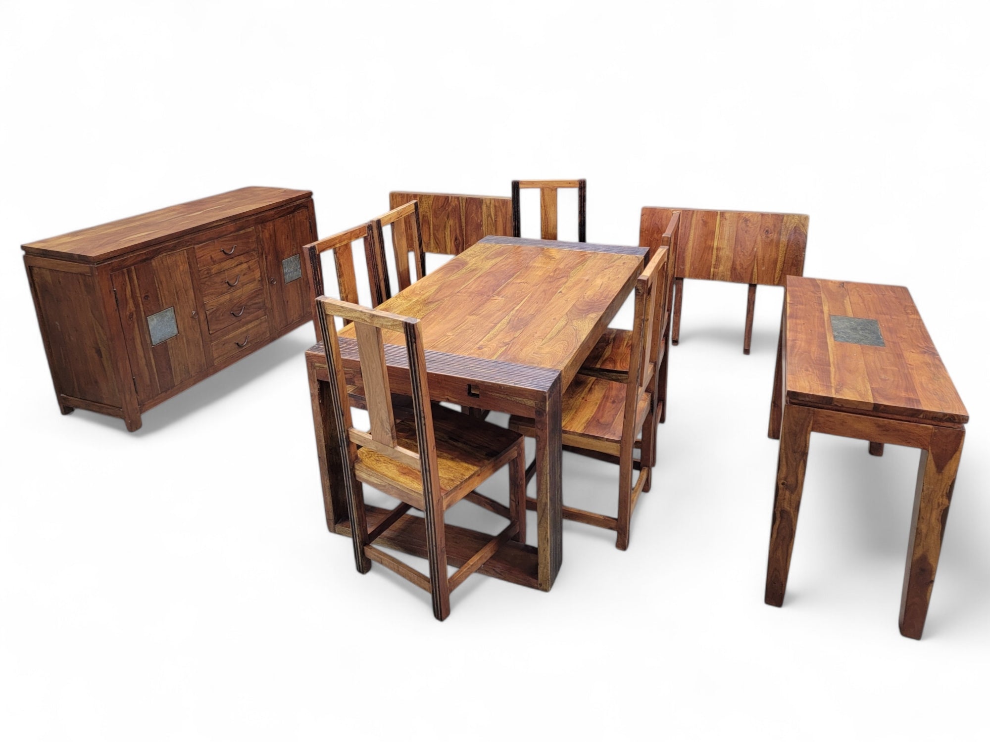 Vintage Rustic Reclaimed Barnwood Extending Dining Table and Chairs Set